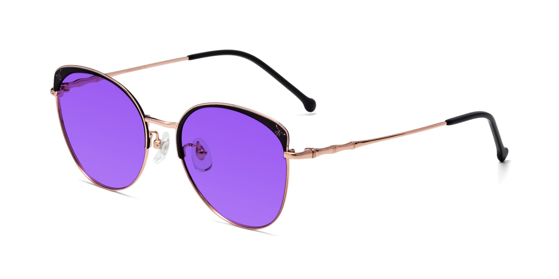 Angle of 18019 in Black-Rose Gold with Purple Tinted Lenses