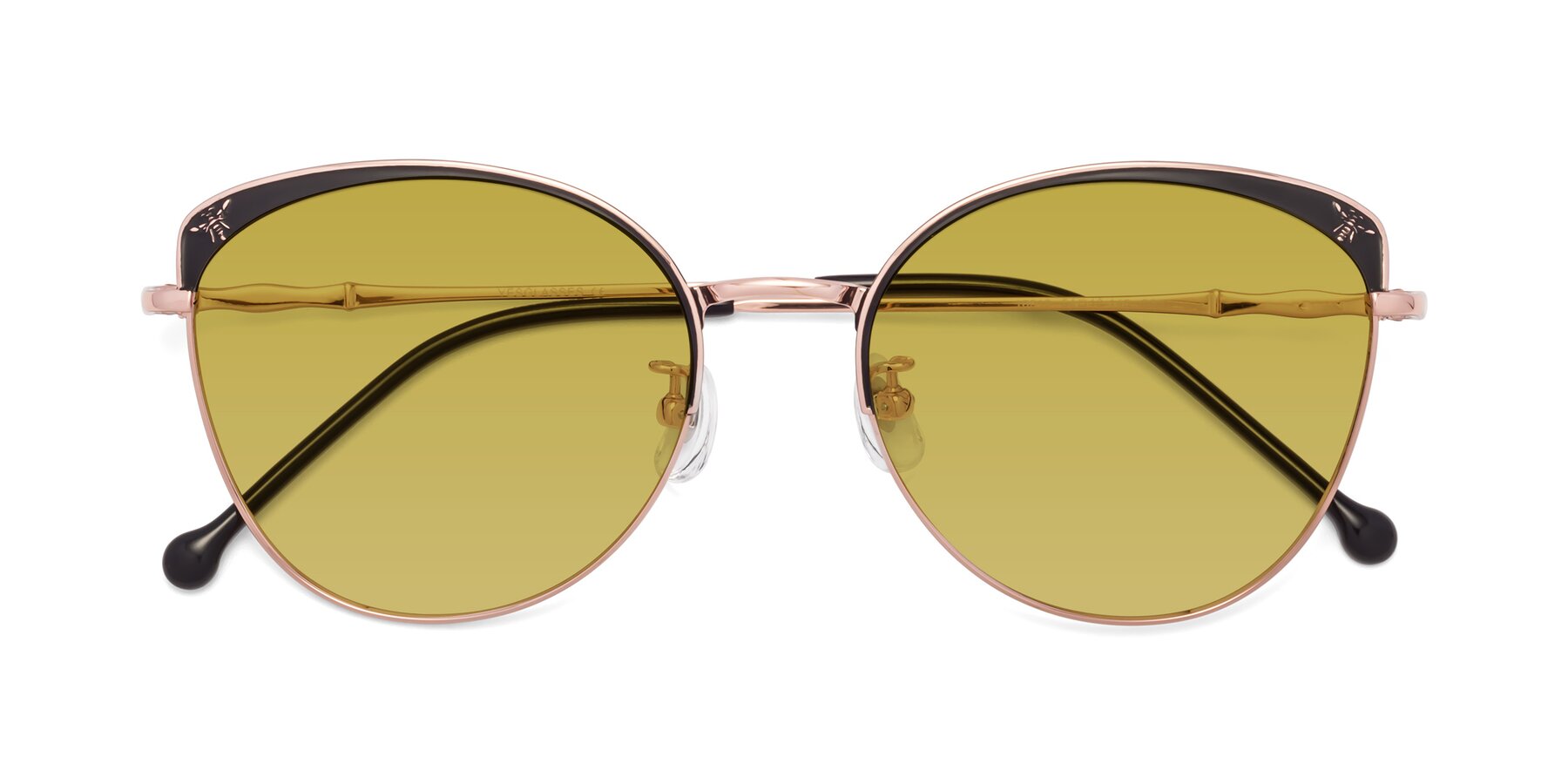 Folded Front of 18019 in Black-Rose Gold with Champagne Tinted Lenses