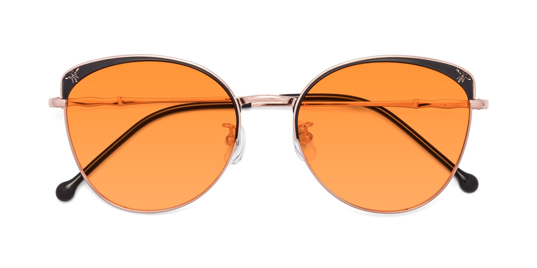 Folded Front of 18019 in Black-Rose Gold with Orange Tinted Lenses
