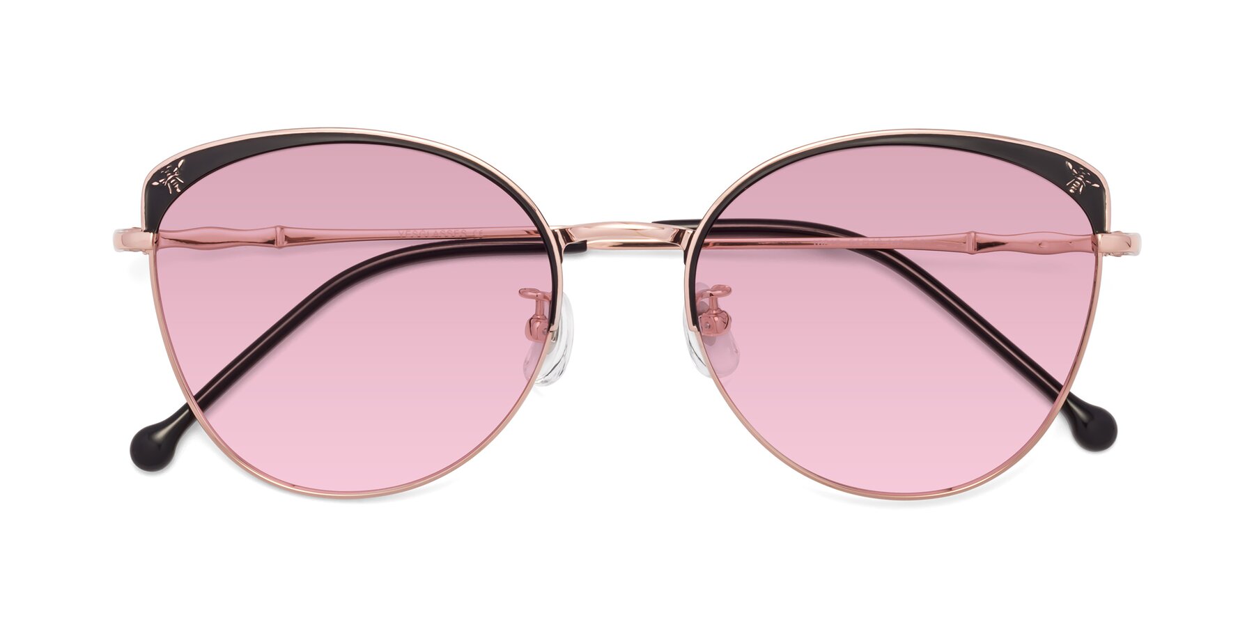 Folded Front of 18019 in Black-Rose Gold with Light Wine Tinted Lenses