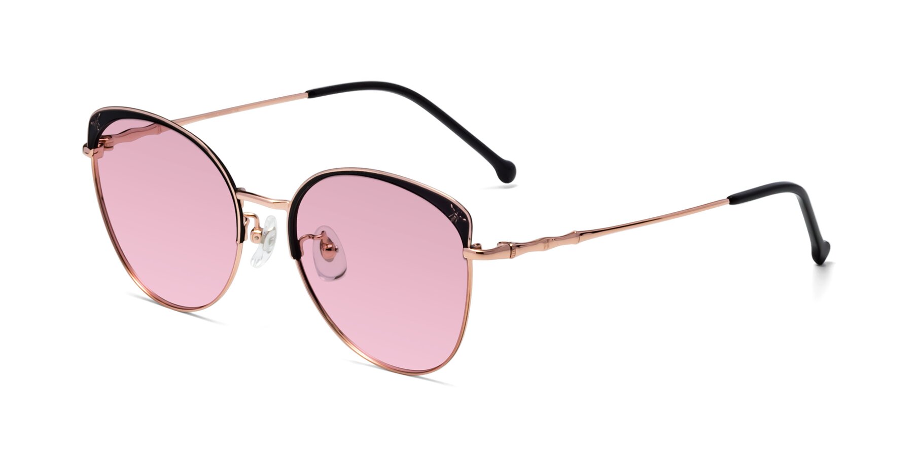 Angle of 18019 in Black-Rose Gold with Light Wine Tinted Lenses