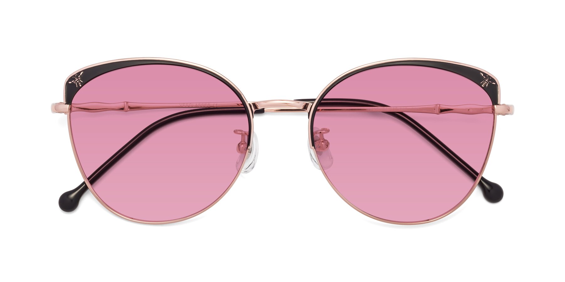 Folded Front of 18019 in Black-Rose Gold with Medium Wine Tinted Lenses