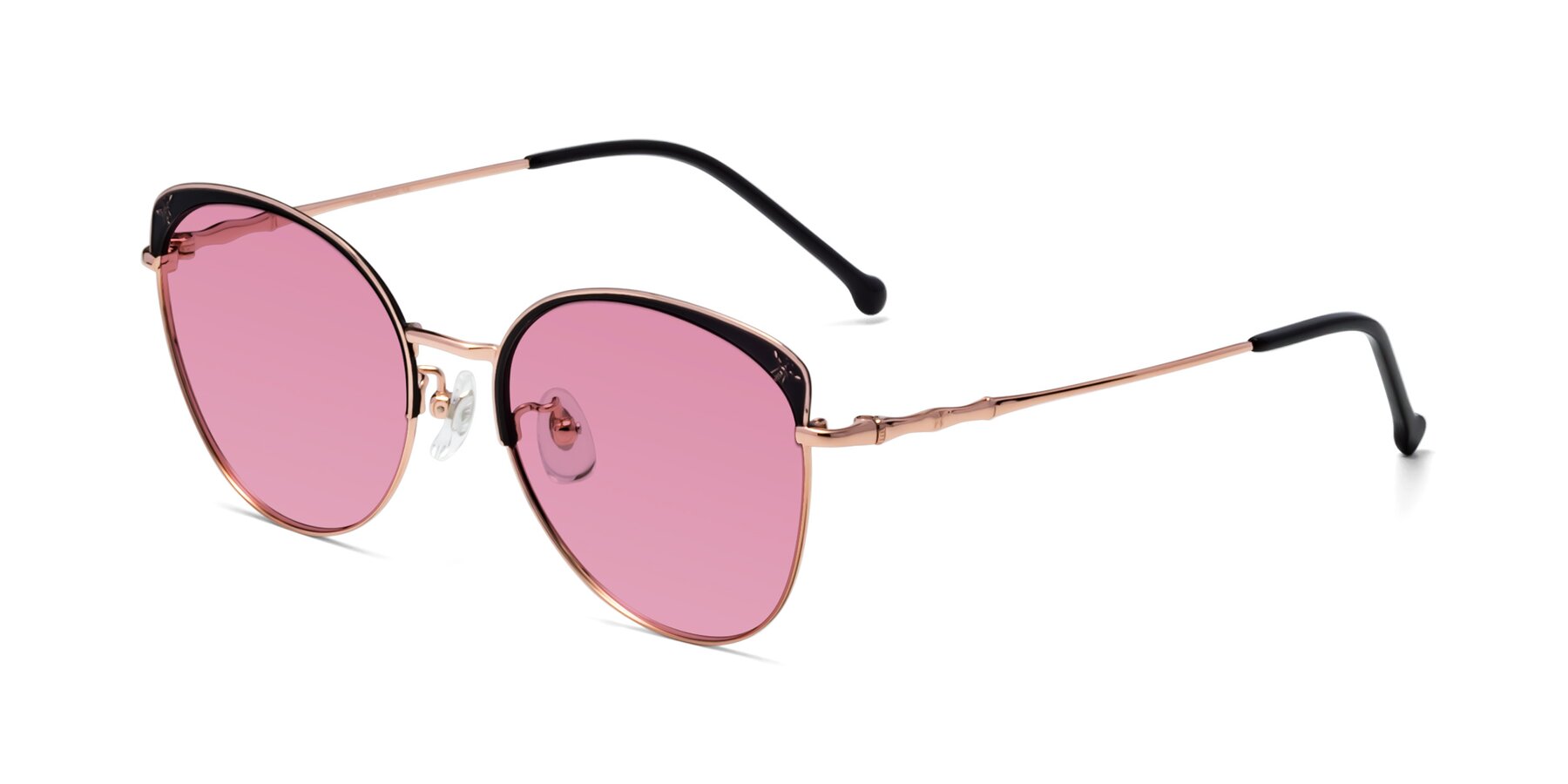 Angle of 18019 in Black-Rose Gold with Medium Wine Tinted Lenses