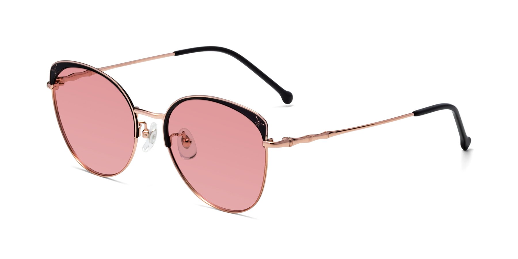 Angle of 18019 in Black-Rose Gold with Medium Garnet Tinted Lenses