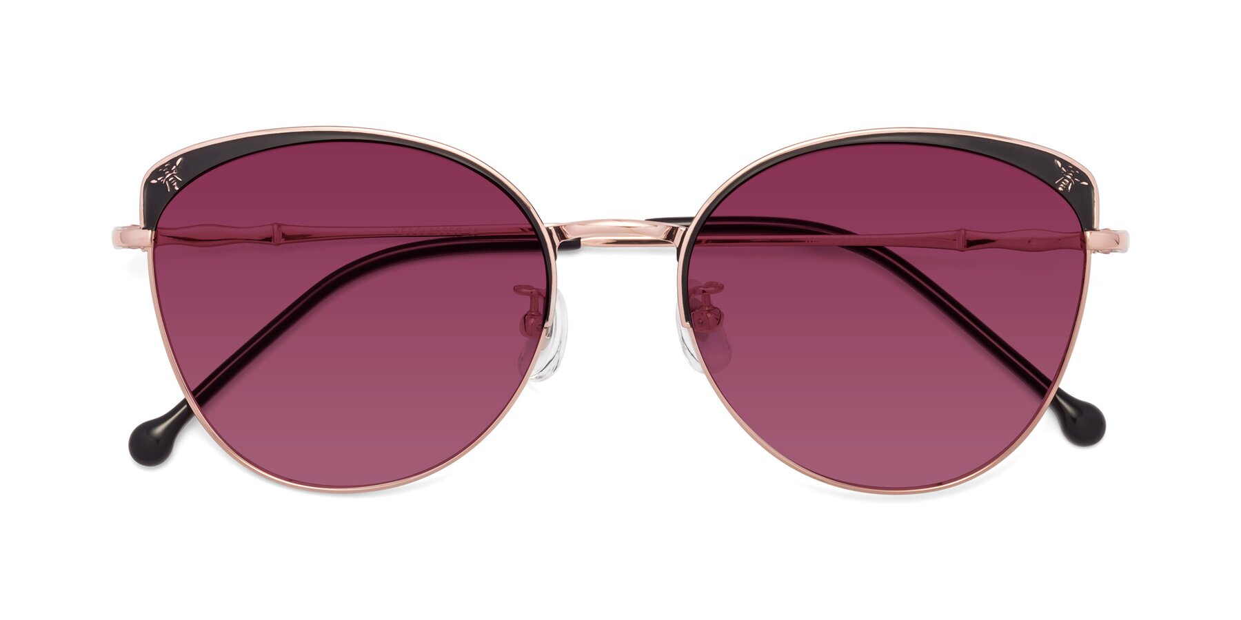 Folded Front of 18019 in Black-Rose Gold with Wine Tinted Lenses