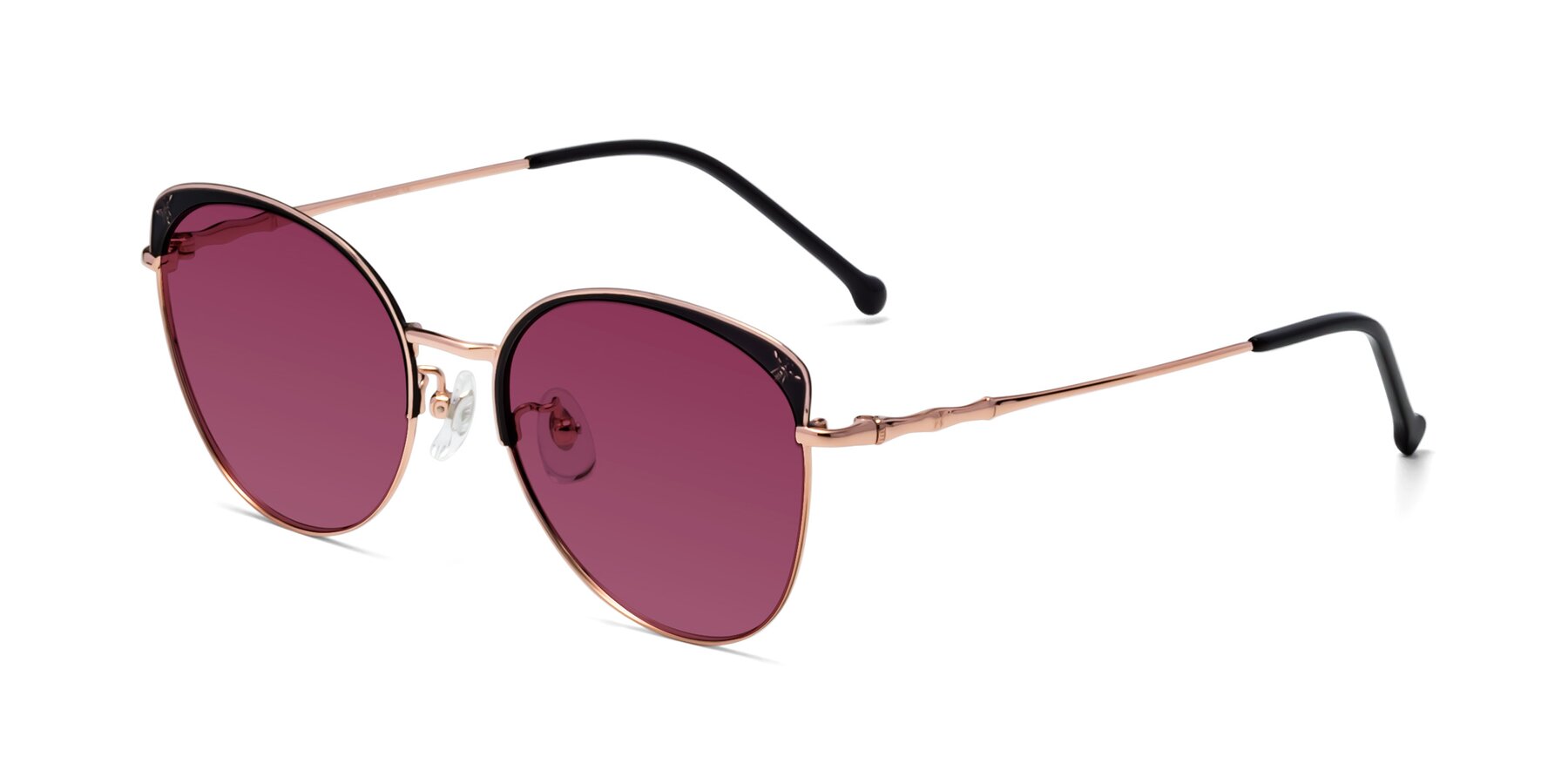 Angle of 18019 in Black-Rose Gold with Wine Tinted Lenses