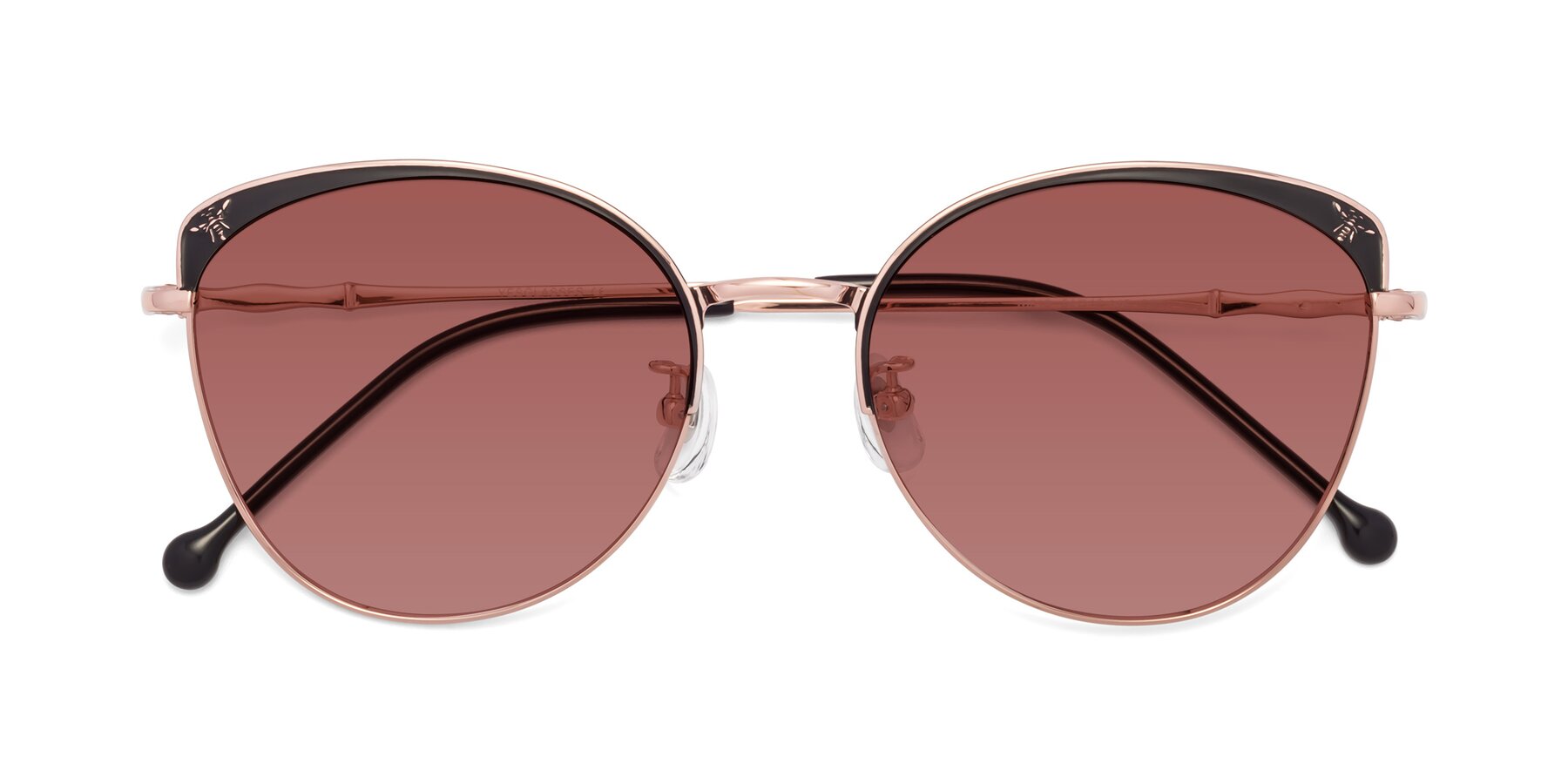 Folded Front of 18019 in Black-Rose Gold with Garnet Tinted Lenses