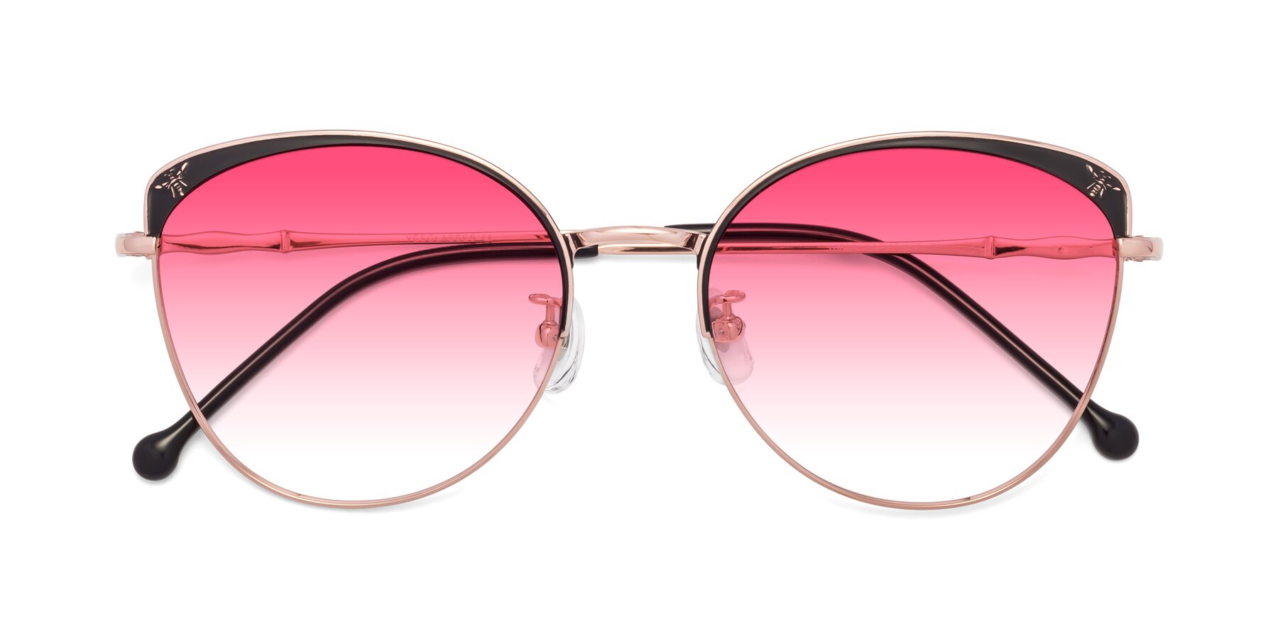 Folded Front of 18019 in Black-Rose Gold with Pink Gradient Lenses