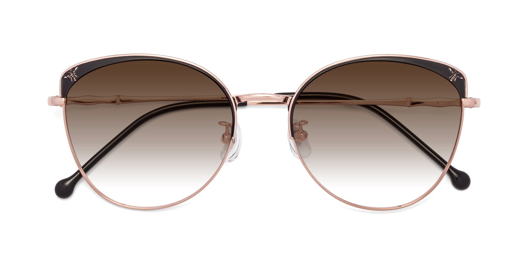 Folded Front of 18019 in Black-Rose Gold with Brown Gradient Lenses