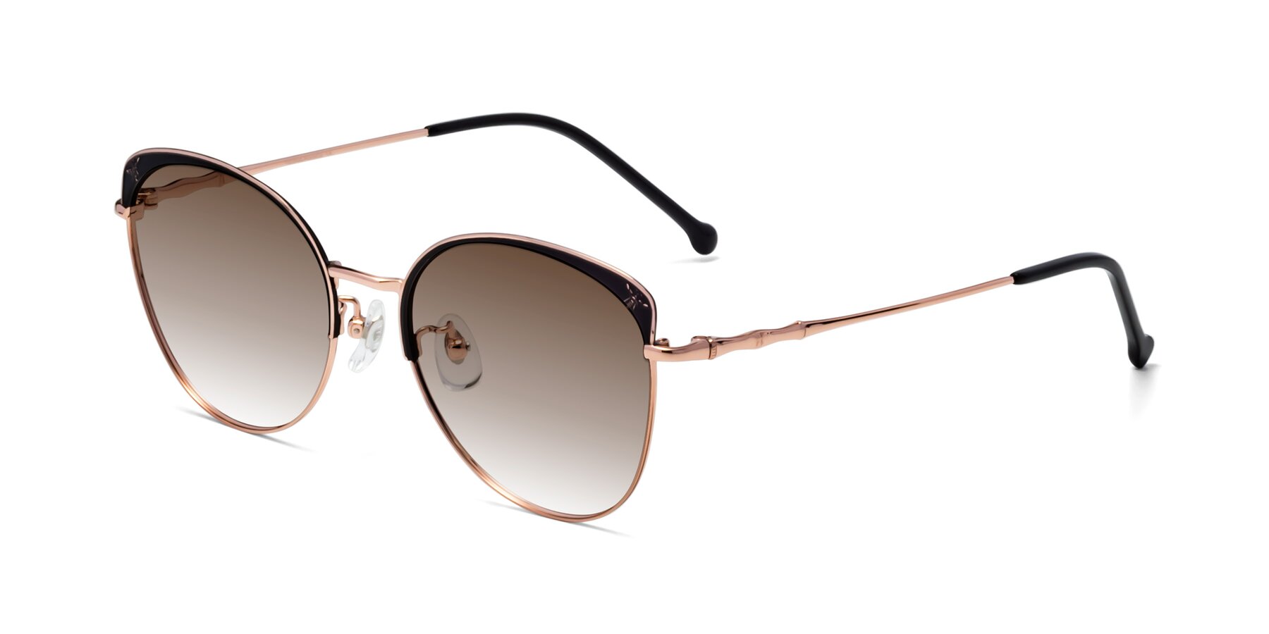 Angle of 18019 in Black-Rose Gold with Brown Gradient Lenses