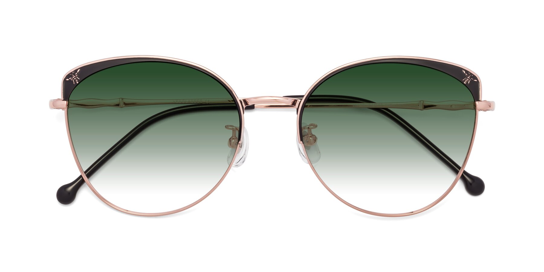 Folded Front of 18019 in Black-Rose Gold with Green Gradient Lenses