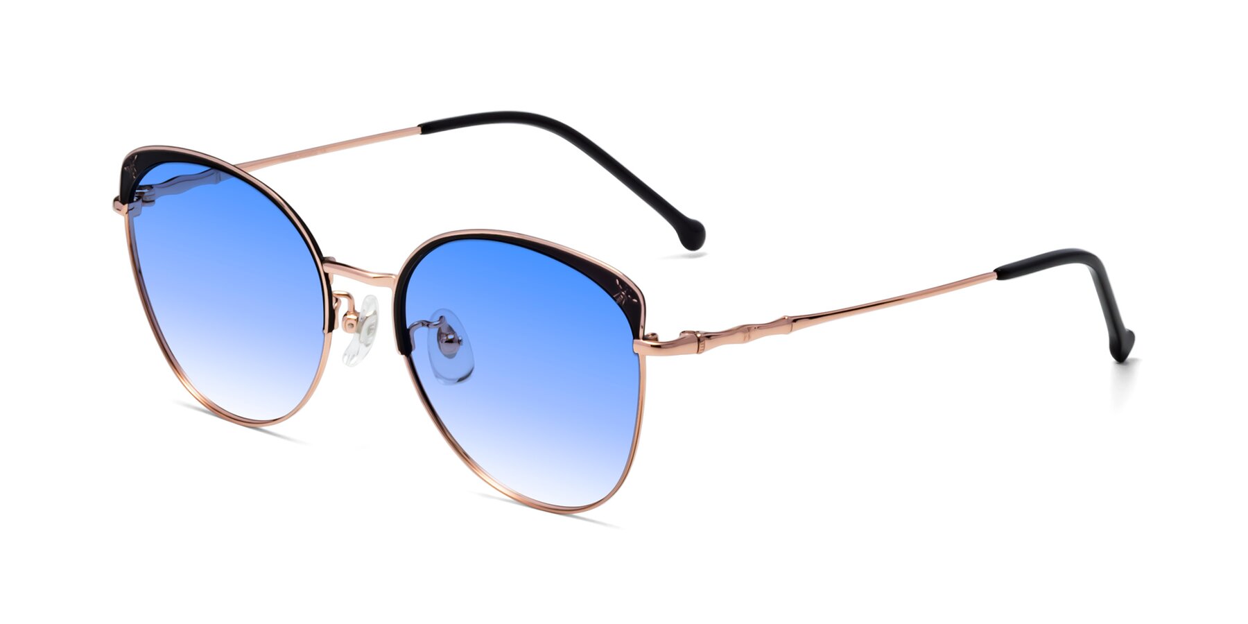 Angle of 18019 in Black-Rose Gold with Blue Gradient Lenses
