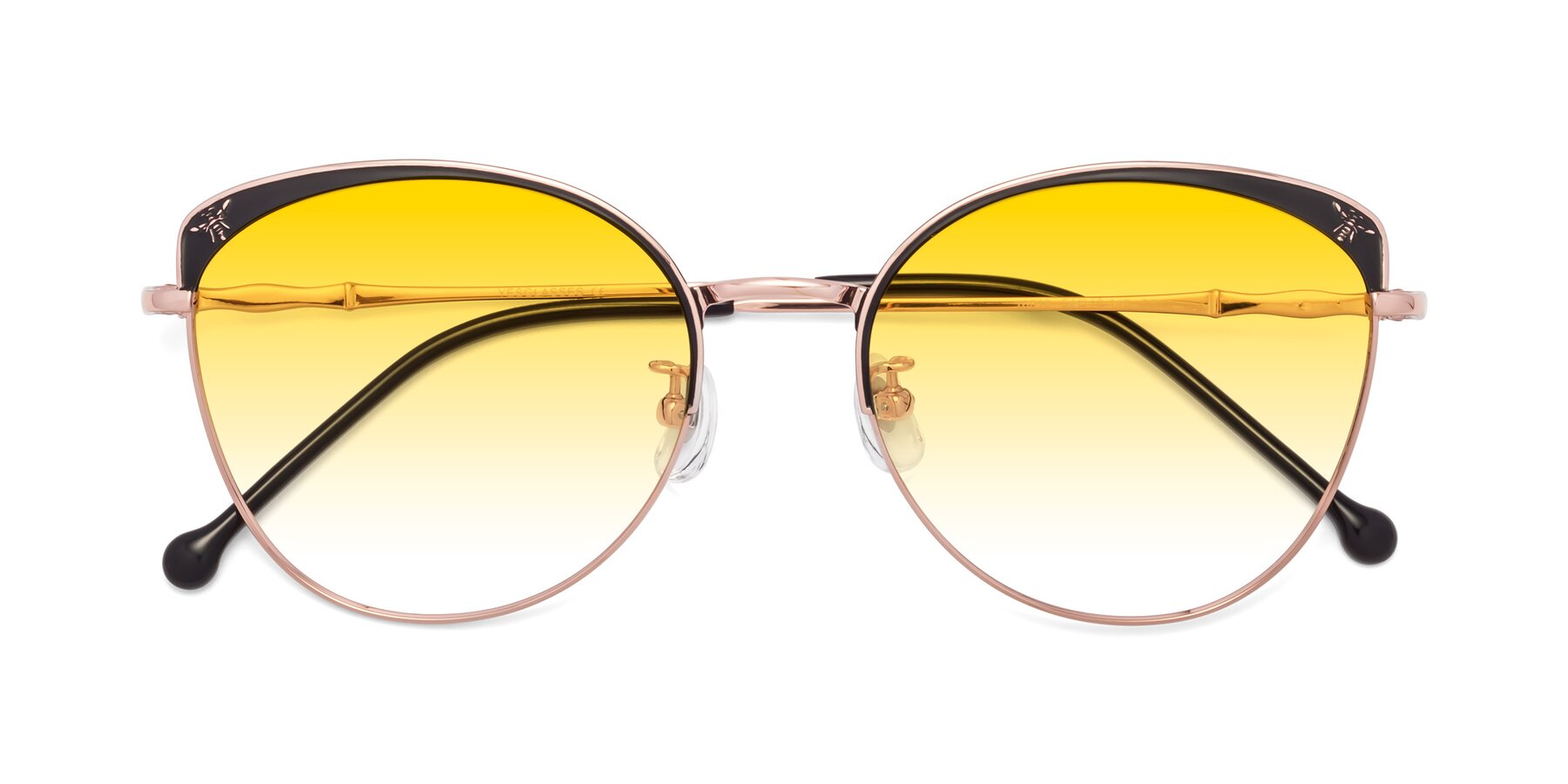 Folded Front of 18019 in Black-Rose Gold with Yellow Gradient Lenses