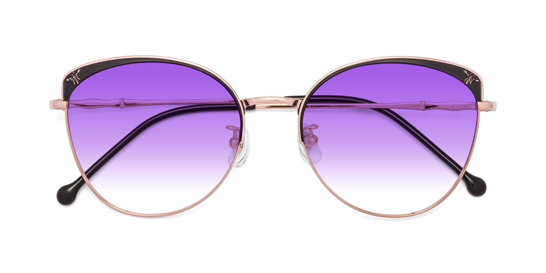 Folded Front of 18019 in Black-Rose Gold with Purple Gradient Lenses