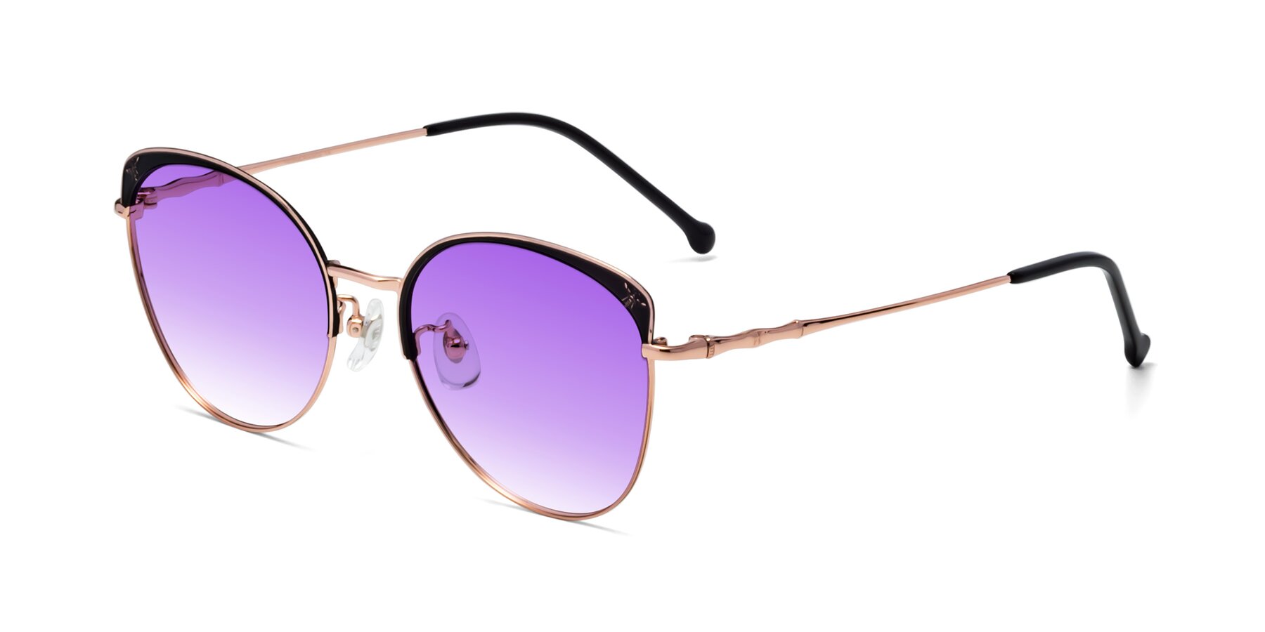Angle of 18019 in Black-Rose Gold with Purple Gradient Lenses