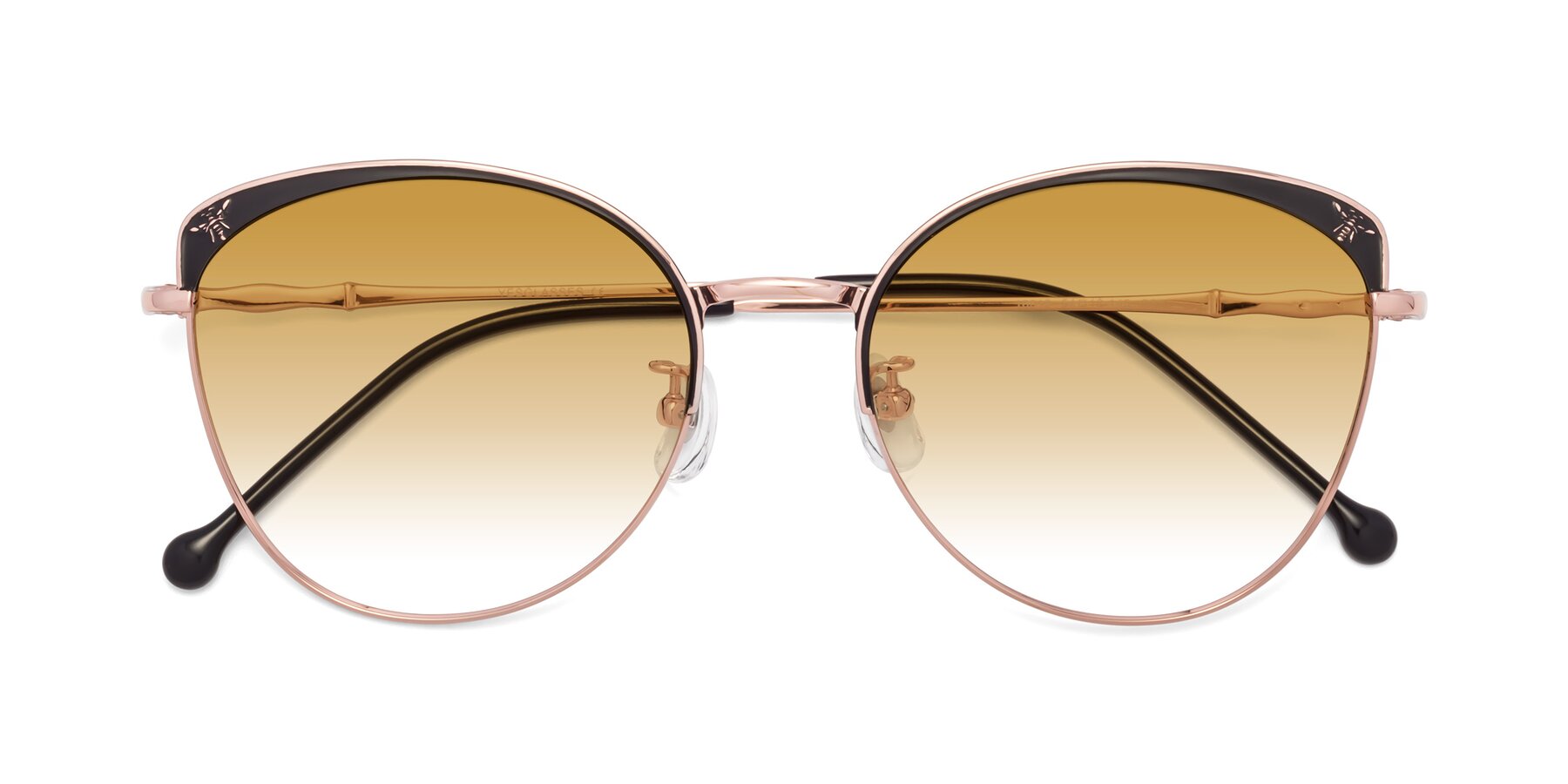 Folded Front of 18019 in Black-Rose Gold with Champagne Gradient Lenses