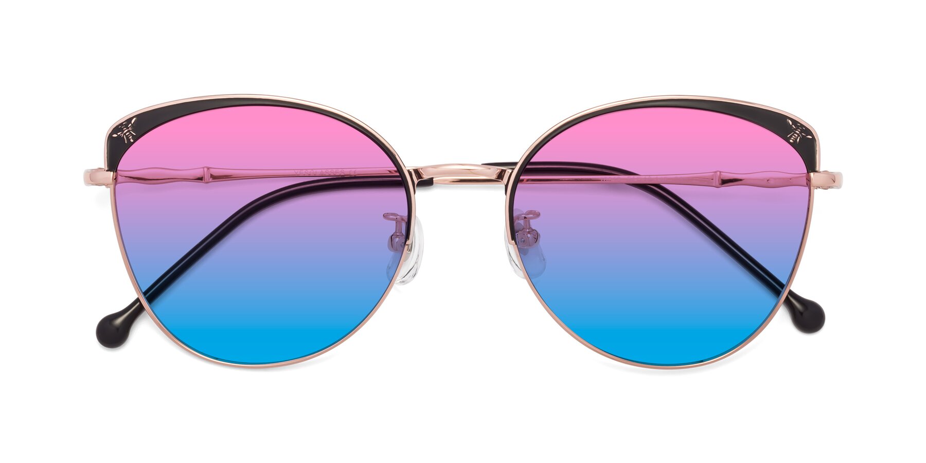 Folded Front of 18019 in Black-Rose Gold with Pink / Blue Gradient Lenses