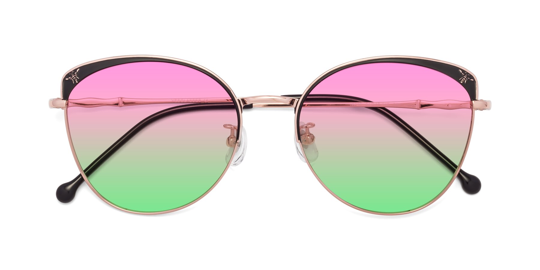 Folded Front of 18019 in Black-Rose Gold with Pink / Green Gradient Lenses