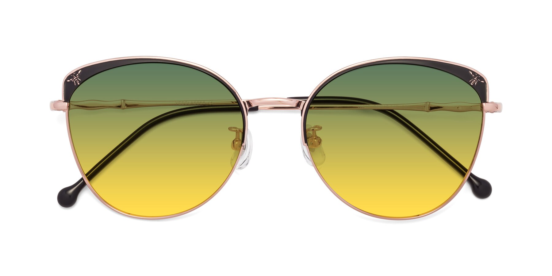 Folded Front of 18019 in Black-Rose Gold with Green / Yellow Gradient Lenses