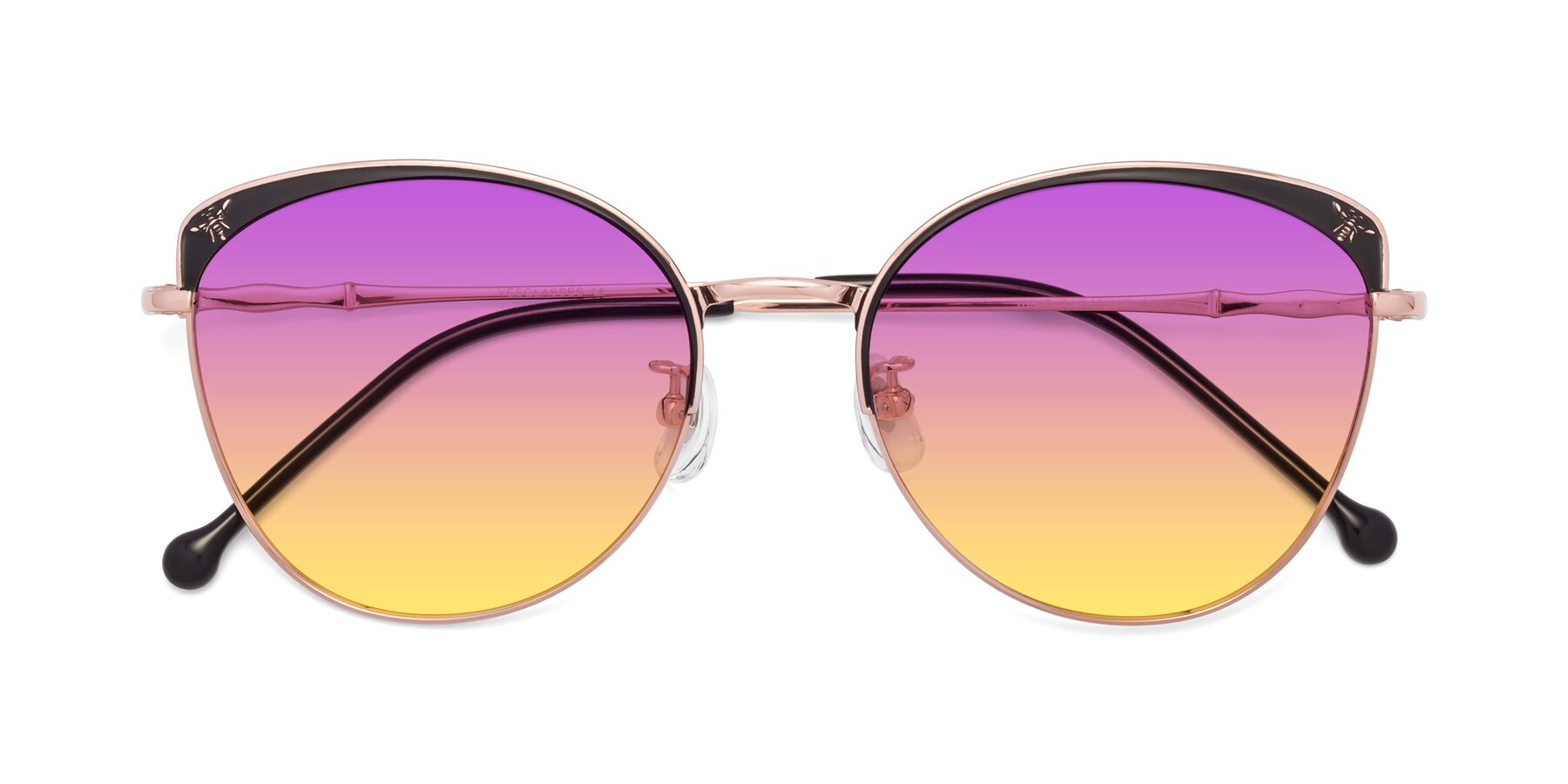 Folded Front of 18019 in Black-Rose Gold with Purple / Yellow Gradient Lenses