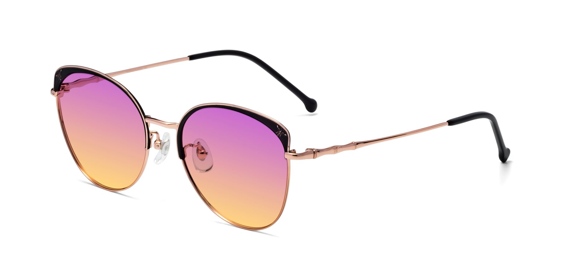 Angle of 18019 in Black-Rose Gold with Purple / Yellow Gradient Lenses