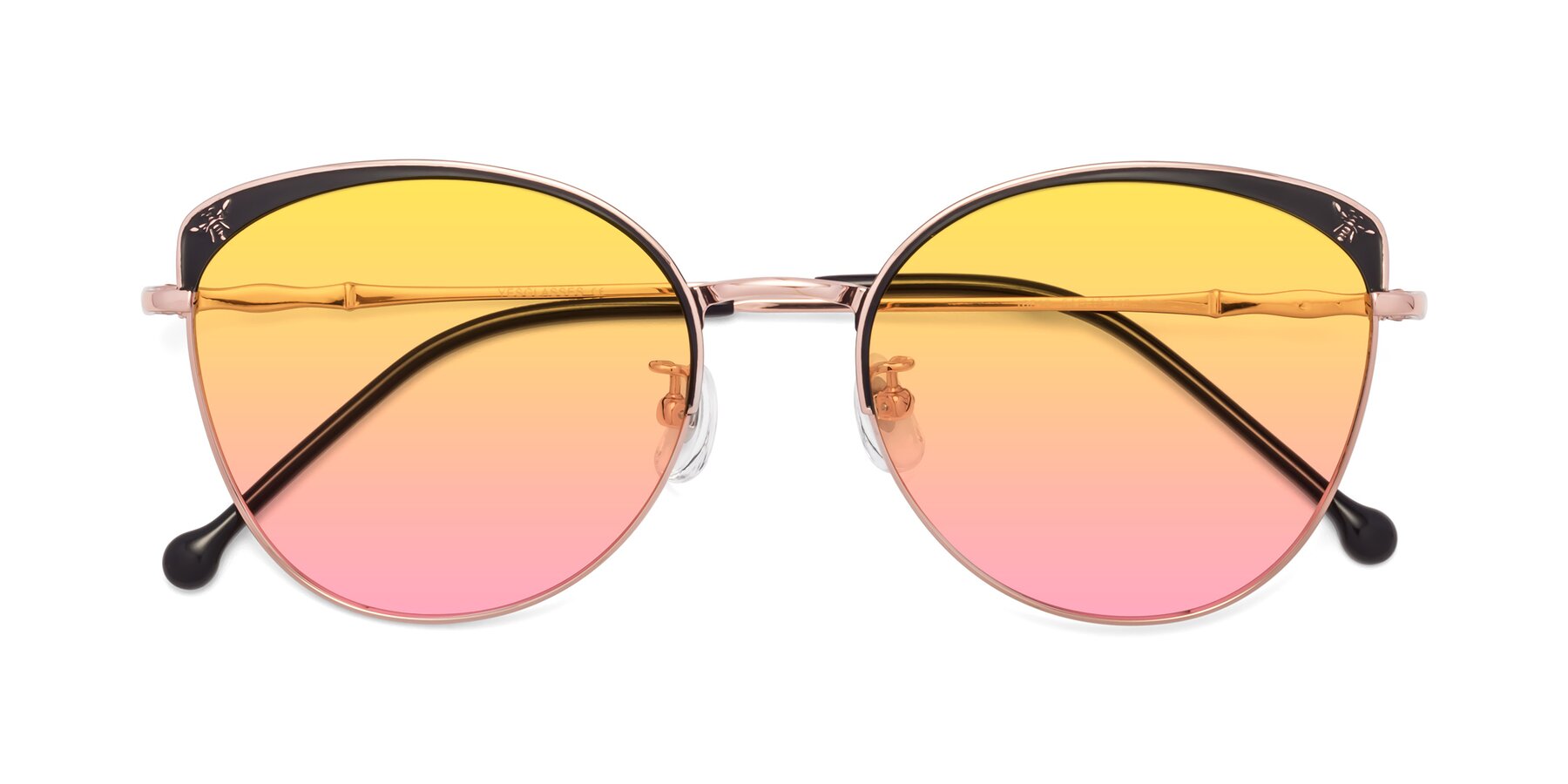 Folded Front of 18019 in Black-Rose Gold with Yellow / Pink Gradient Lenses