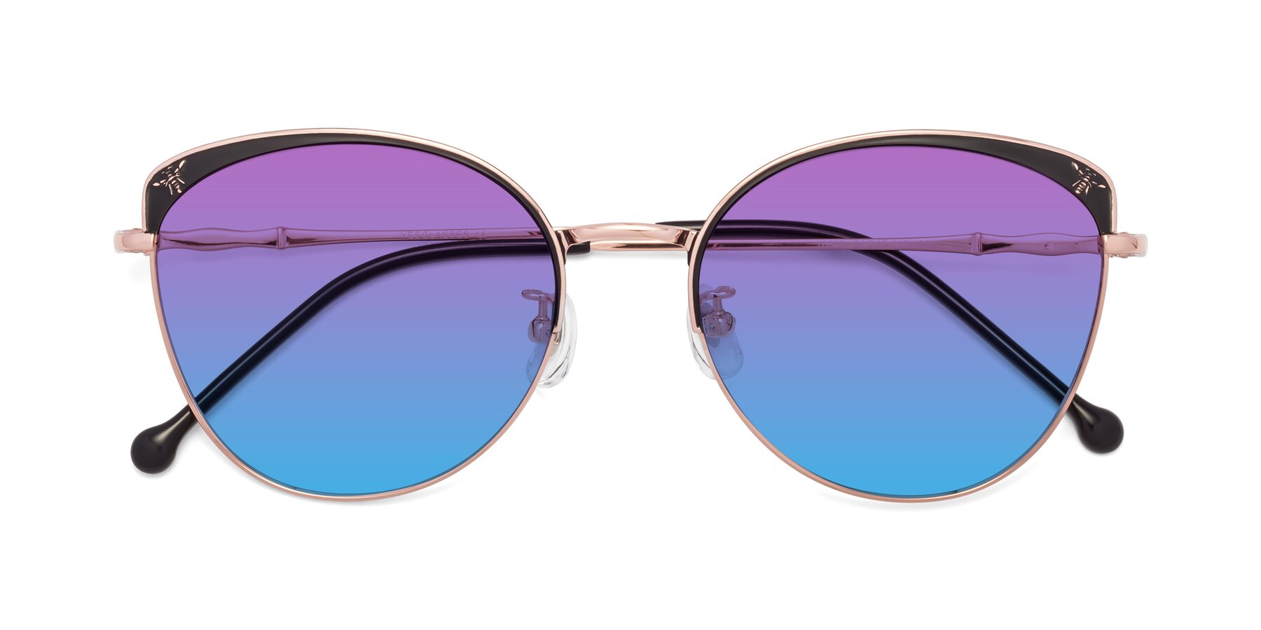 Folded Front of 18019 in Black-Rose Gold with Purple / Blue Gradient Lenses
