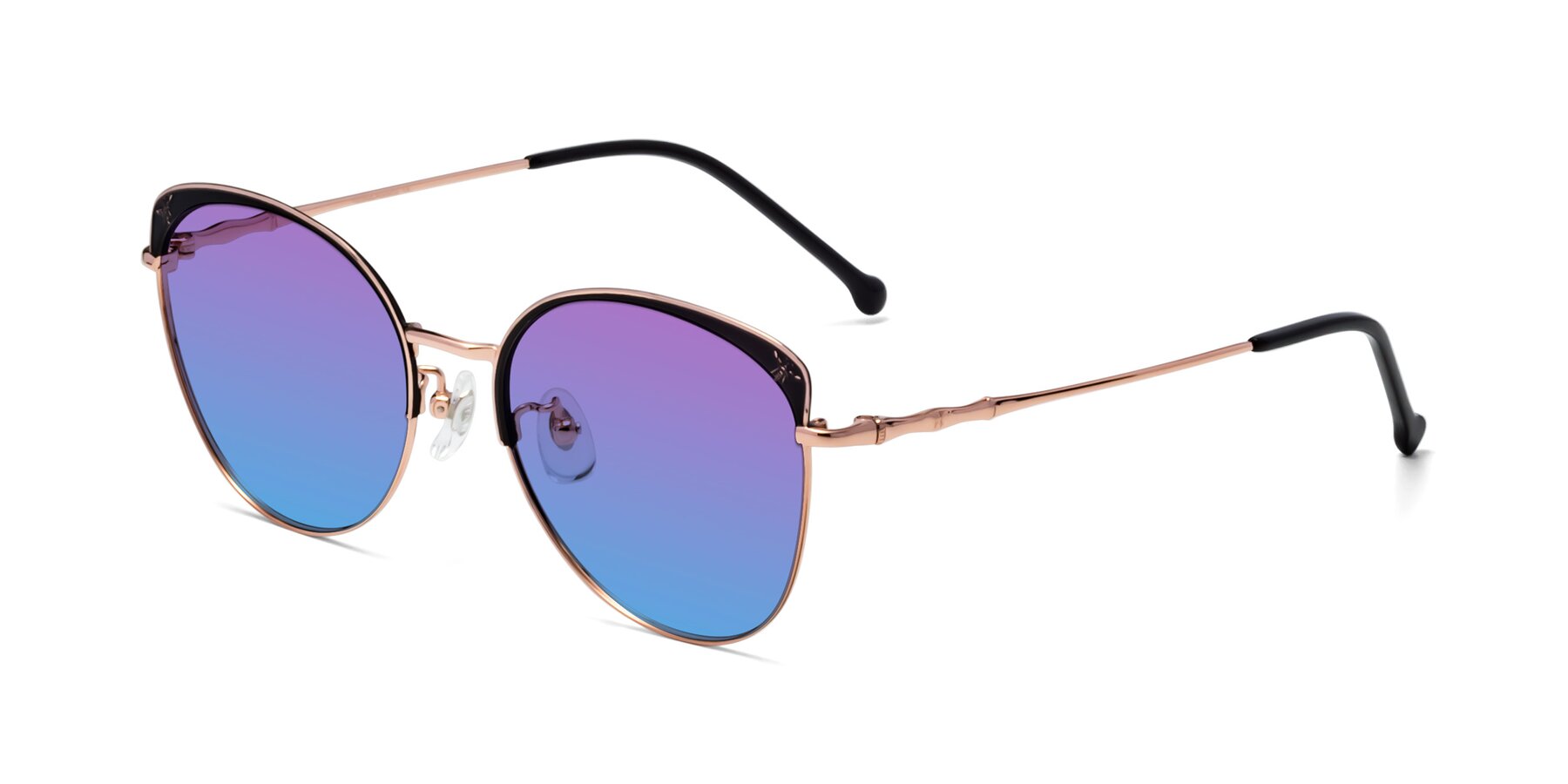 Angle of 18019 in Black-Rose Gold with Purple / Blue Gradient Lenses