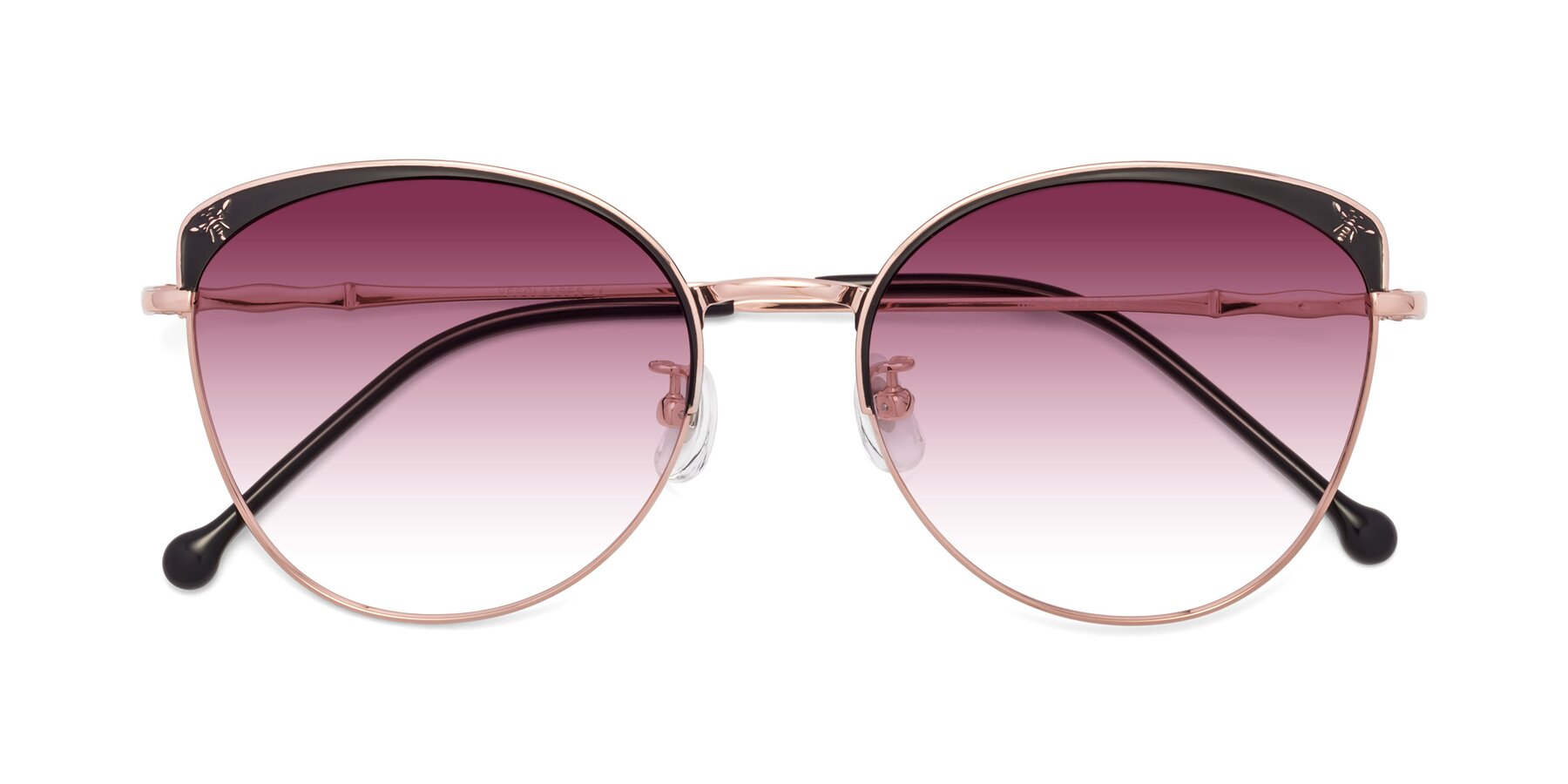 Folded Front of 18019 in Black-Rose Gold with Wine Gradient Lenses