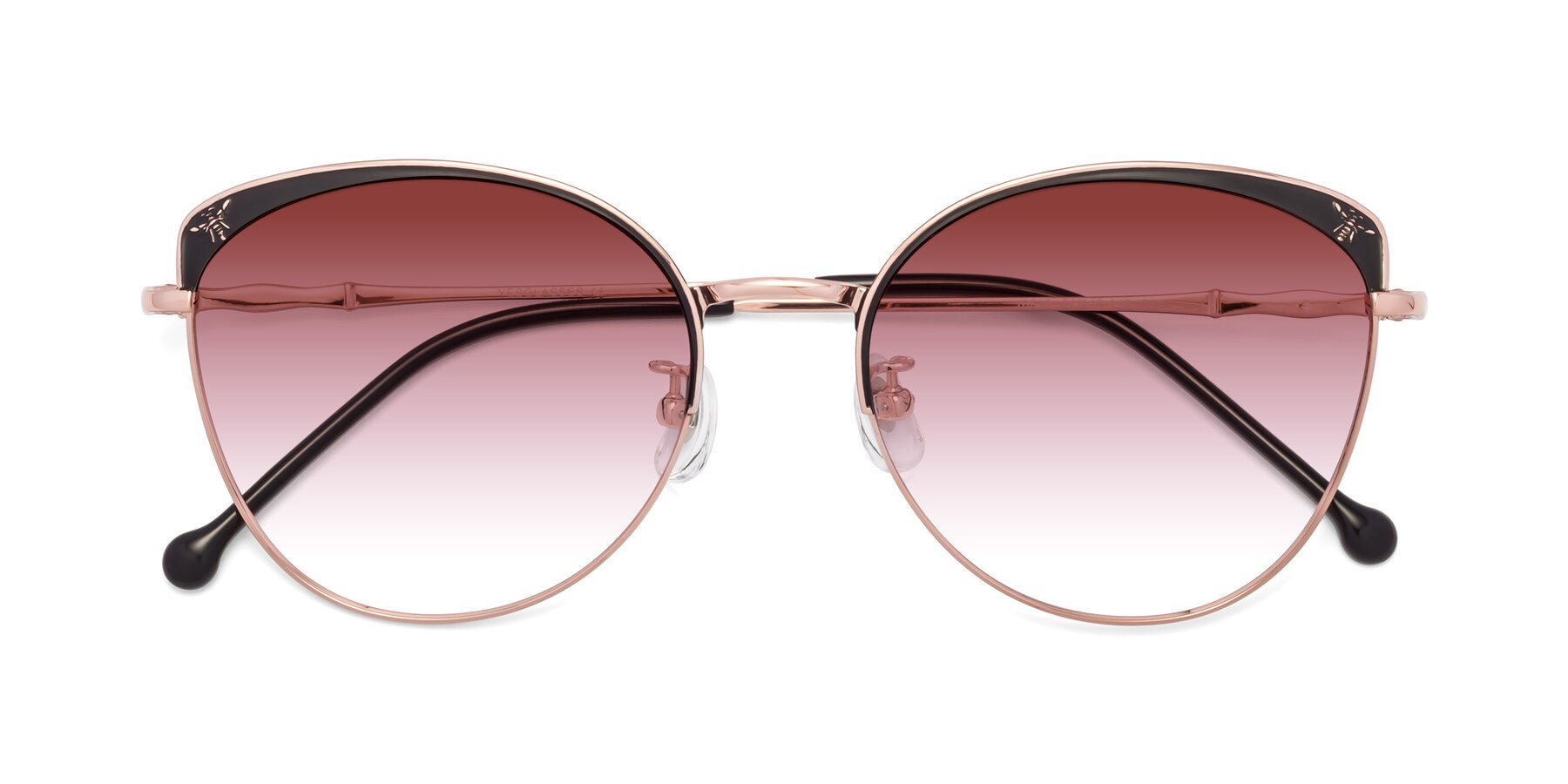 Folded Front of 18019 in Black-Rose Gold with Garnet Gradient Lenses