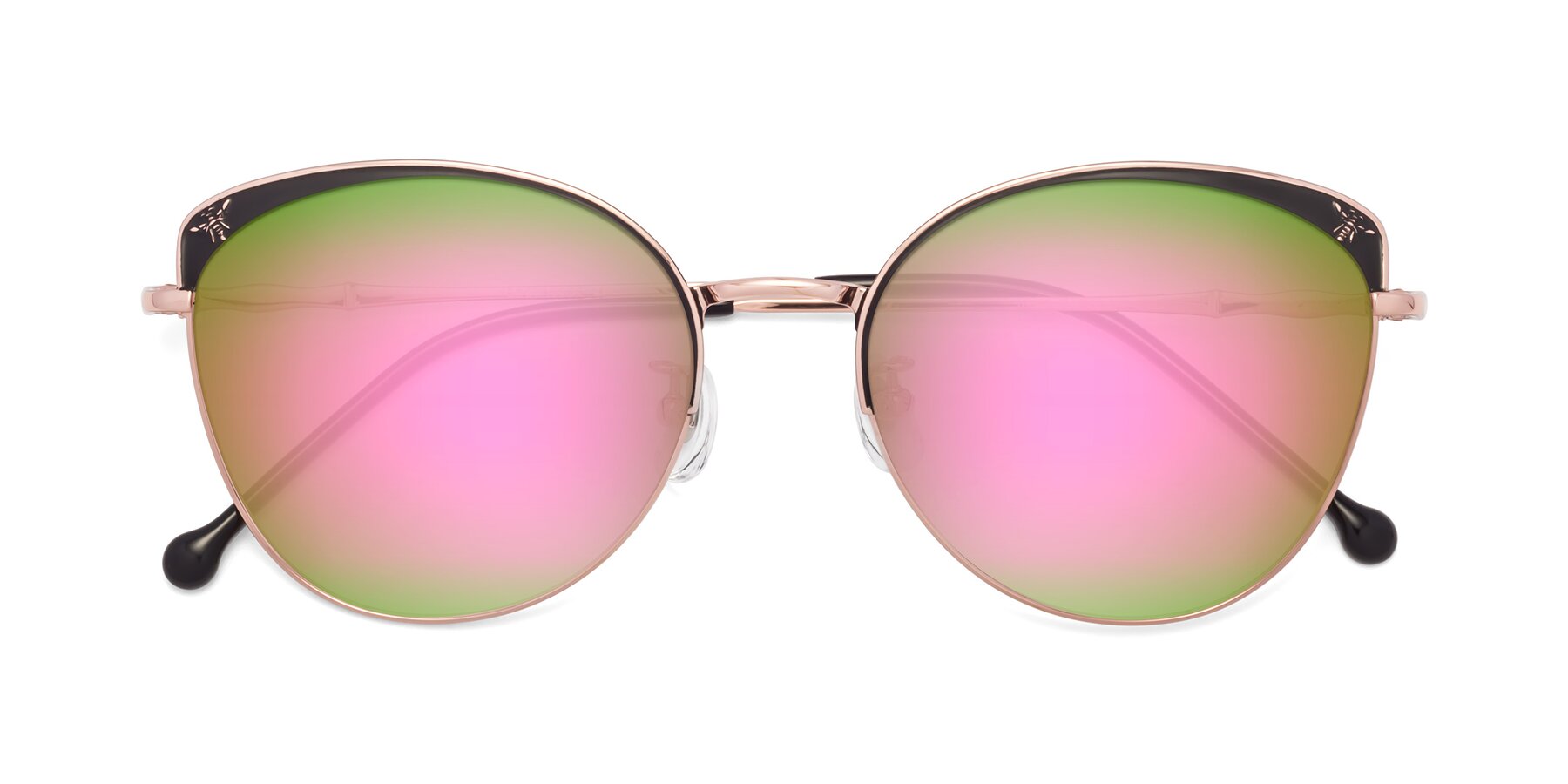 Folded Front of 18019 in Black-Rose Gold with Pink Mirrored Lenses