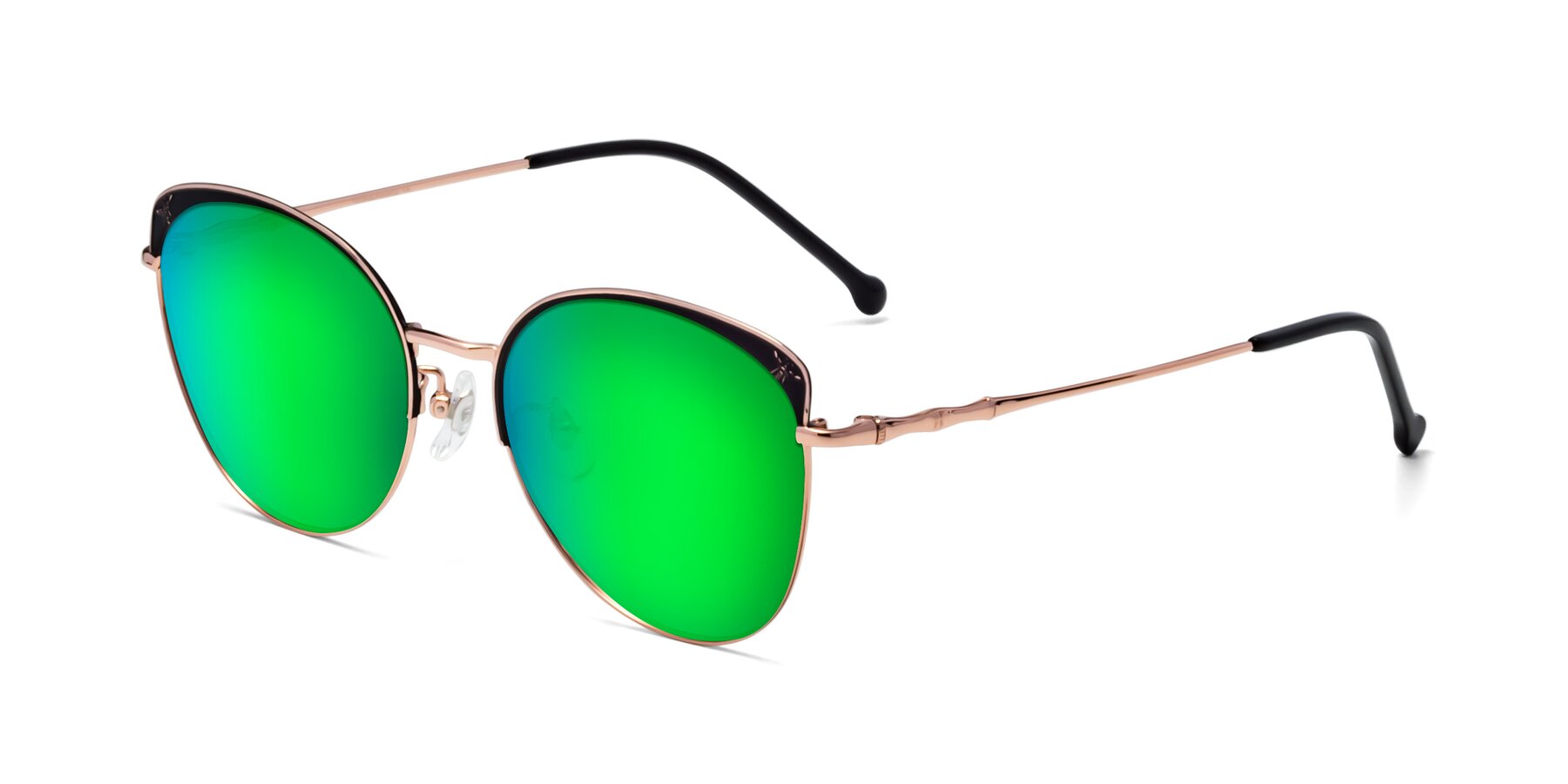 Angle of 18019 in Black-Rose Gold with Green Mirrored Lenses