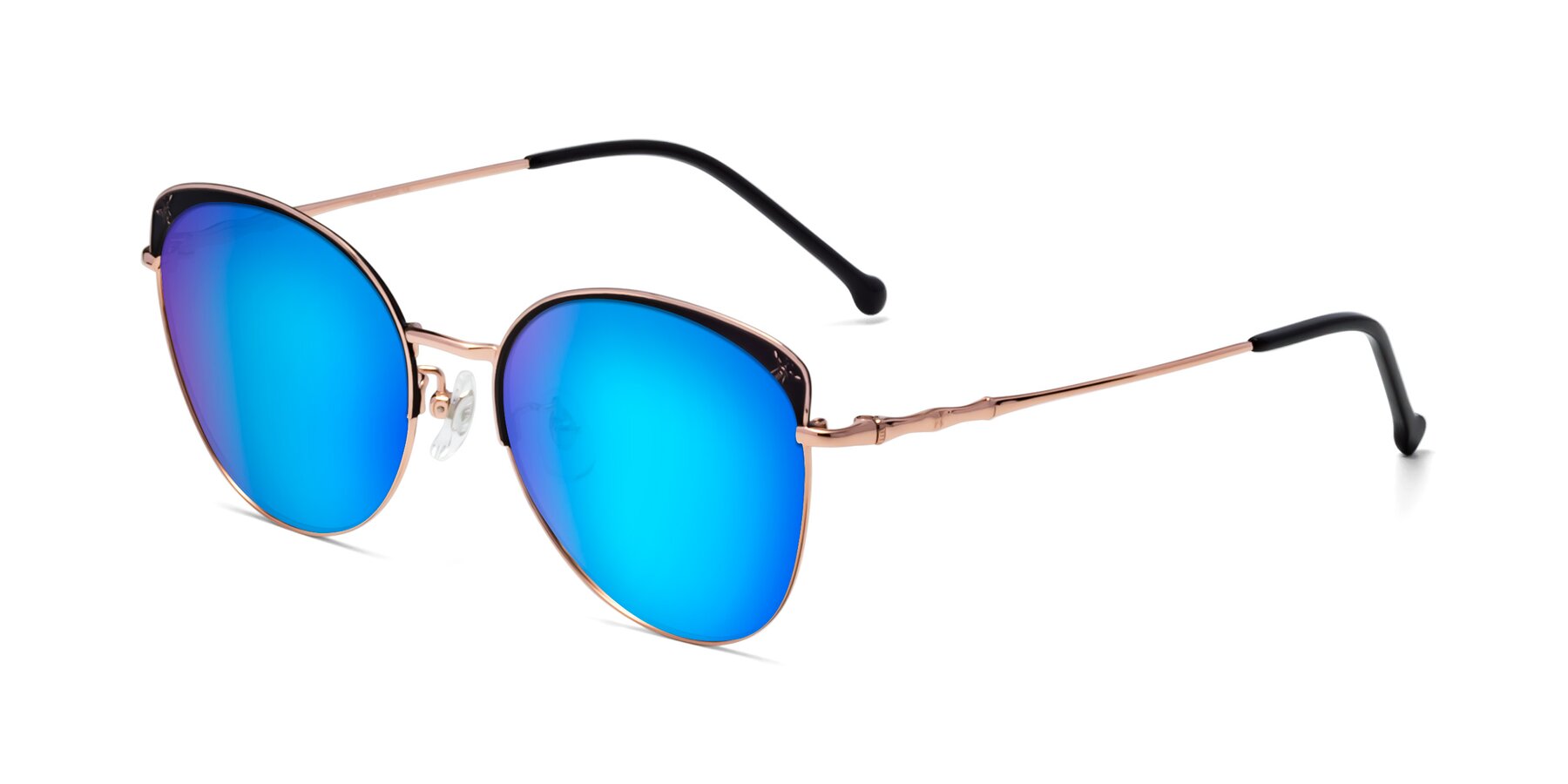 Angle of 18019 in Black-Rose Gold with Blue Mirrored Lenses