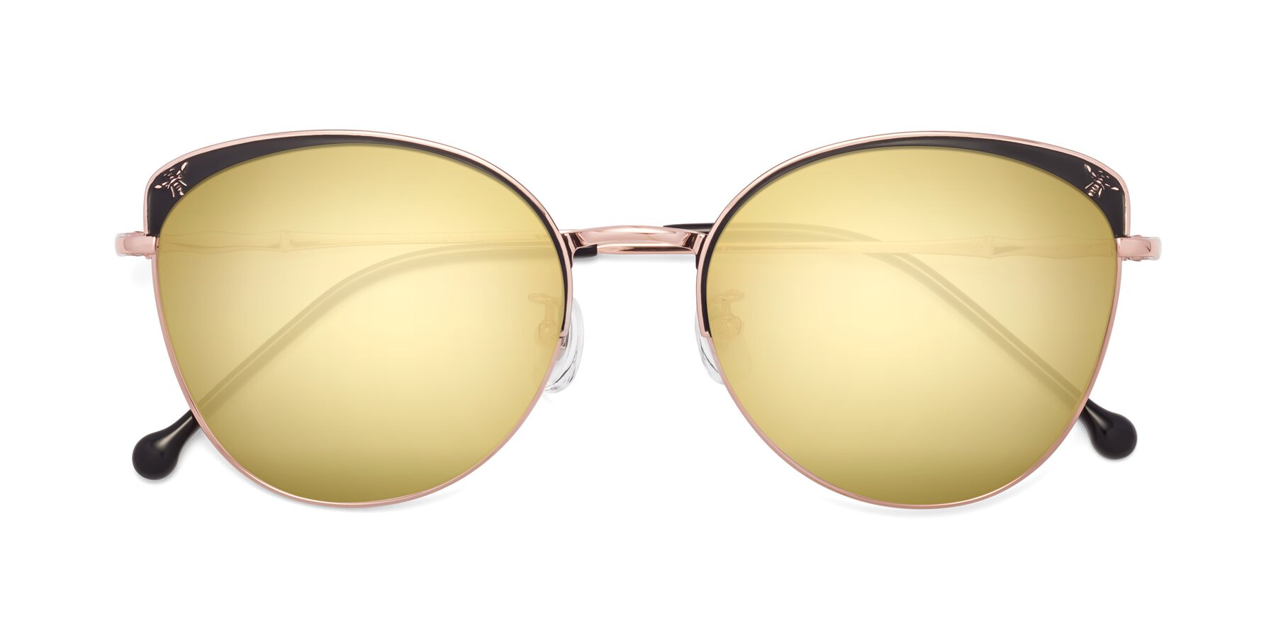 Folded Front of 18019 in Black-Rose Gold with Gold Mirrored Lenses