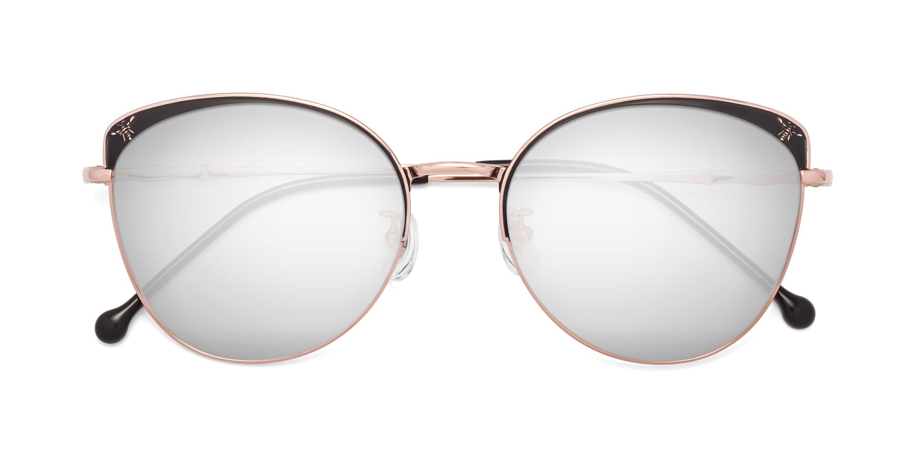 Folded Front of 18019 in Black-Rose Gold with Silver Mirrored Lenses