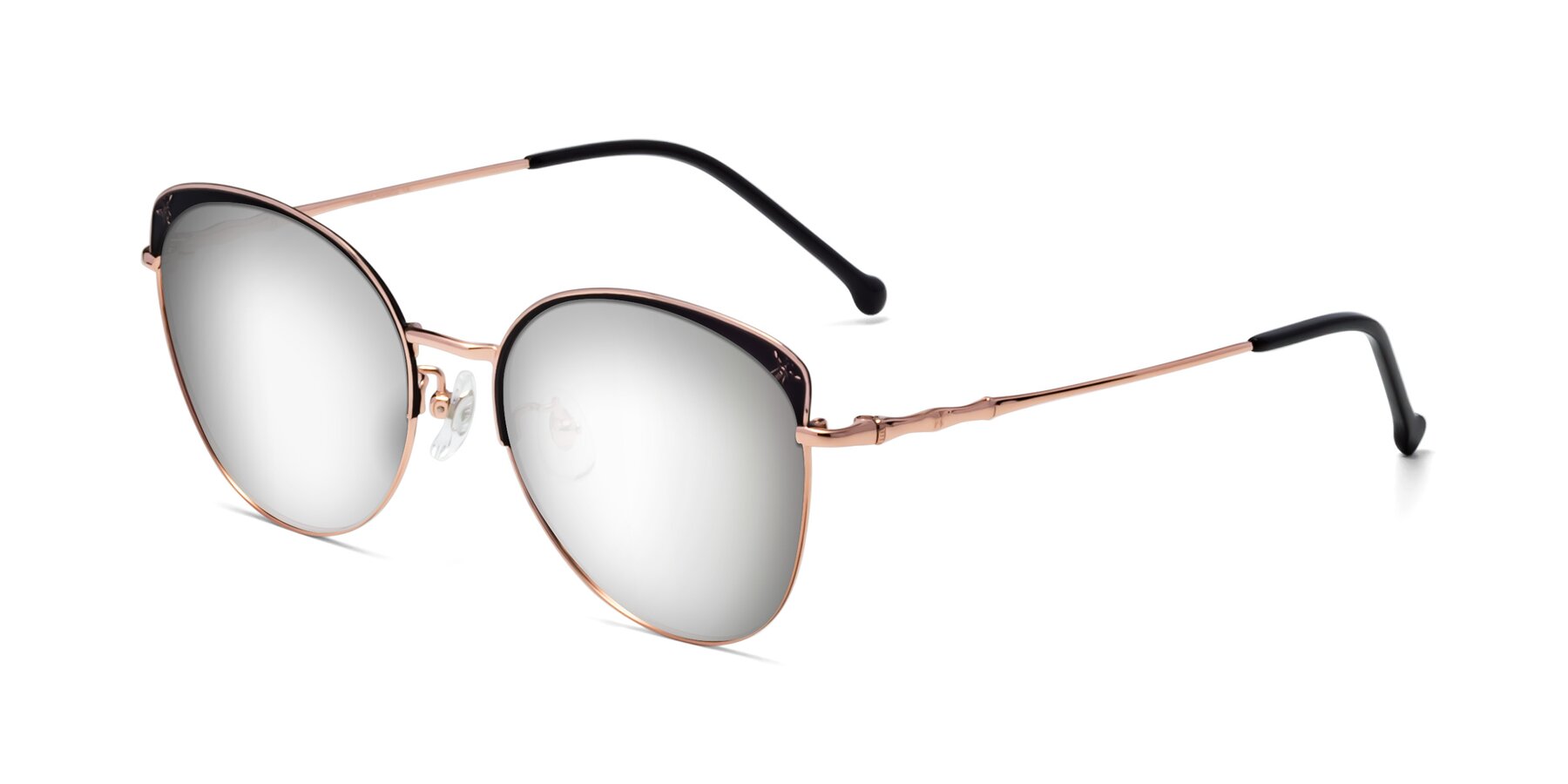 Angle of 18019 in Black-Rose Gold with Silver Mirrored Lenses