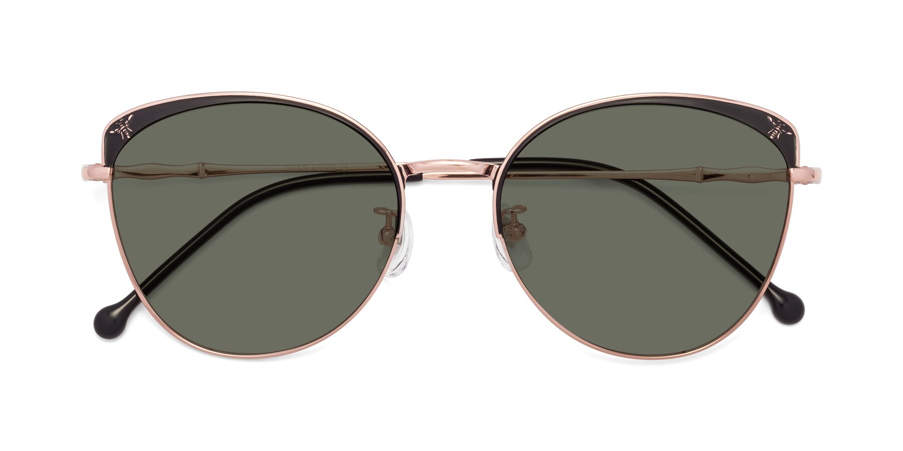 Folded Front of 18019 in Black-Rose Gold with Gray Polarized Lenses