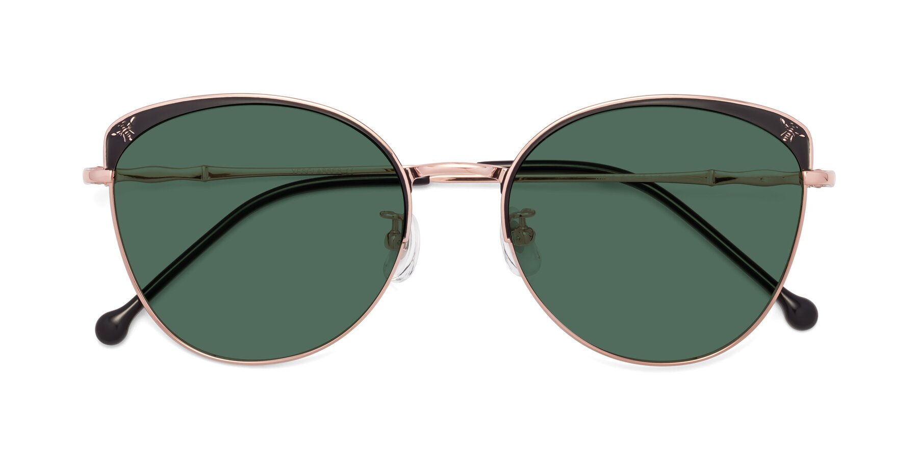 Folded Front of 18019 in Black-Rose Gold with Green Polarized Lenses