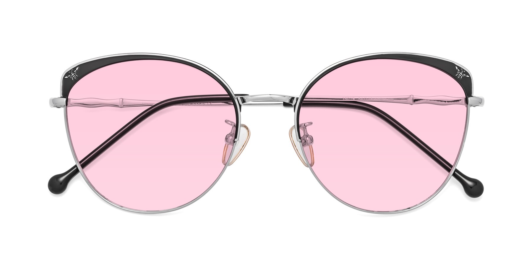 Folded Front of 18019 in Black-Silver with Light Pink Tinted Lenses