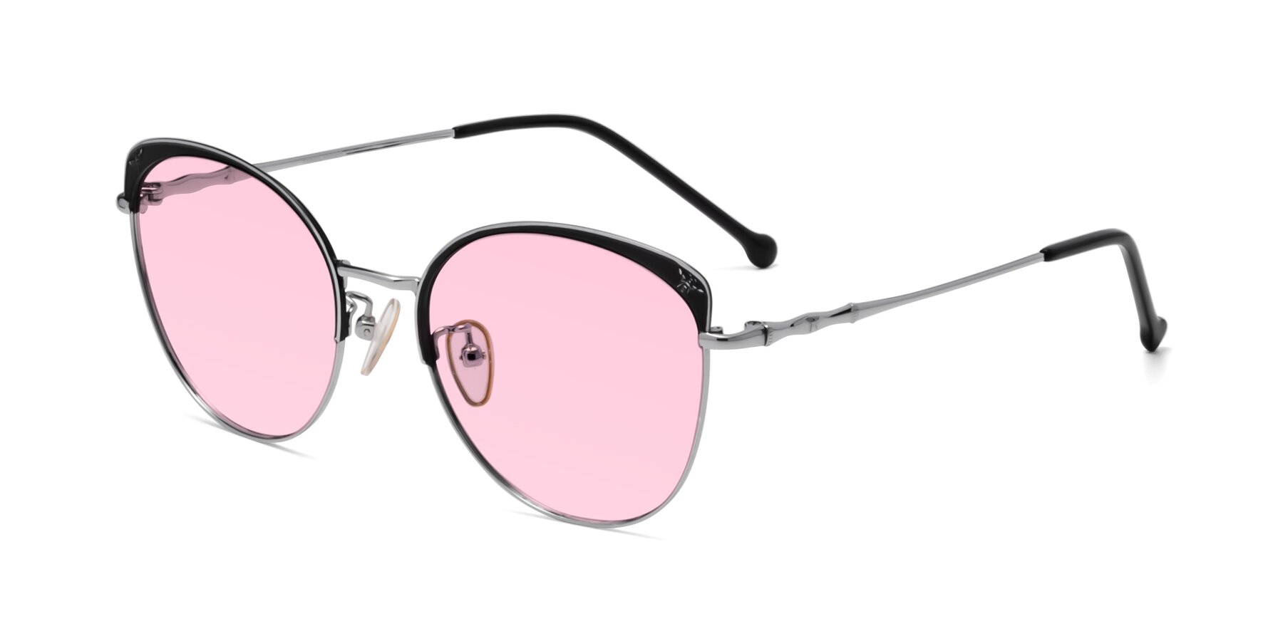 Angle of 18019 in Black-Silver with Light Pink Tinted Lenses