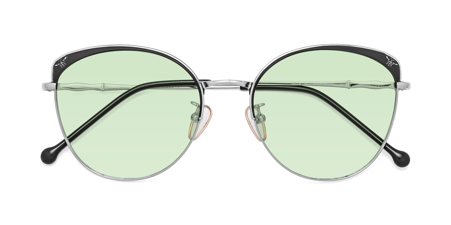 Folded Front of 18019 in Black-Silver with Light Green Tinted Lenses