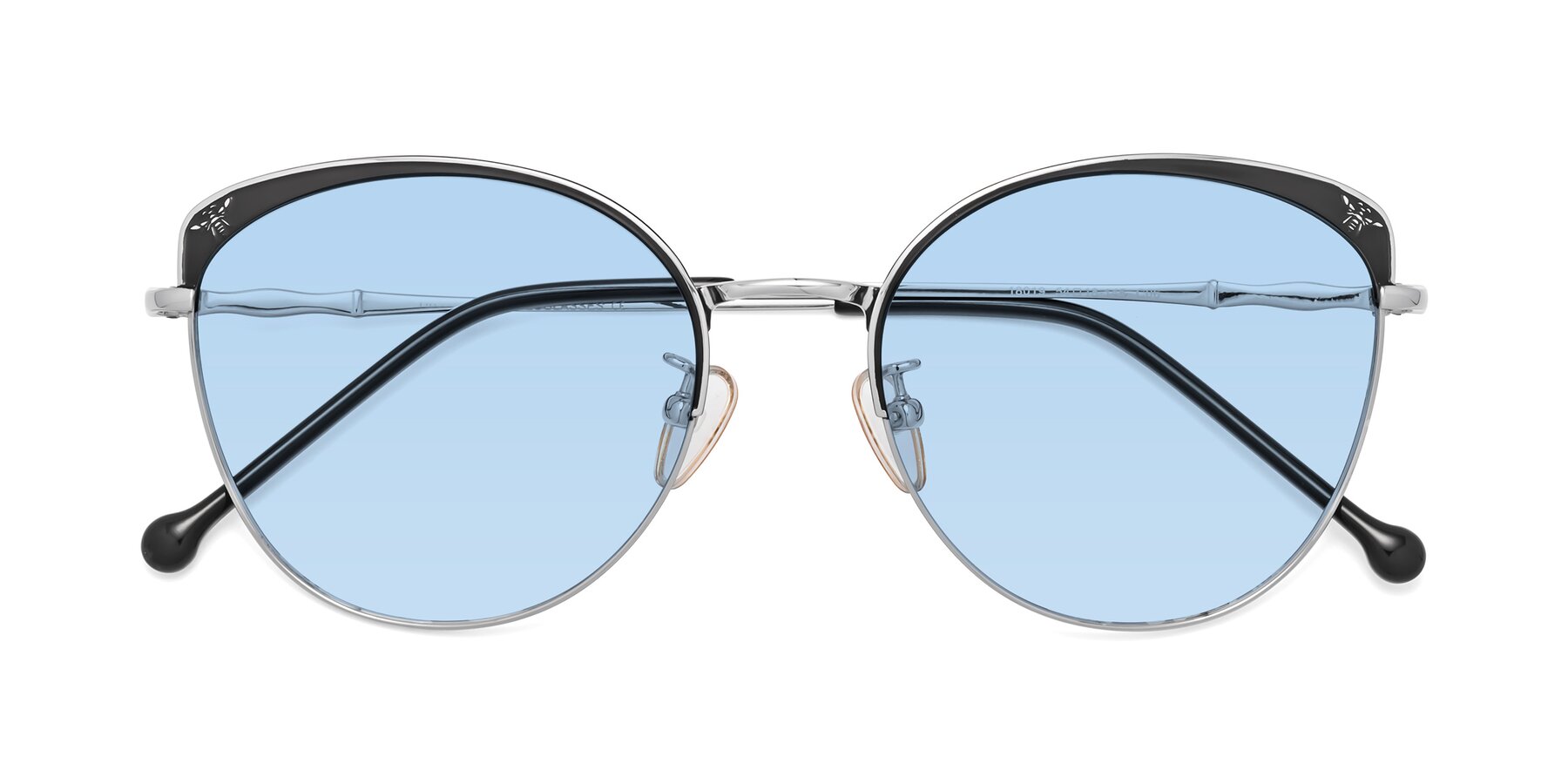 Folded Front of 18019 in Black-Silver with Light Blue Tinted Lenses