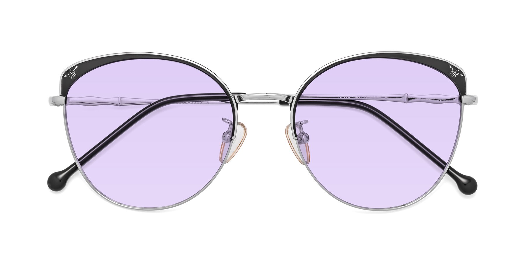 Folded Front of 18019 in Black-Silver with Light Purple Tinted Lenses