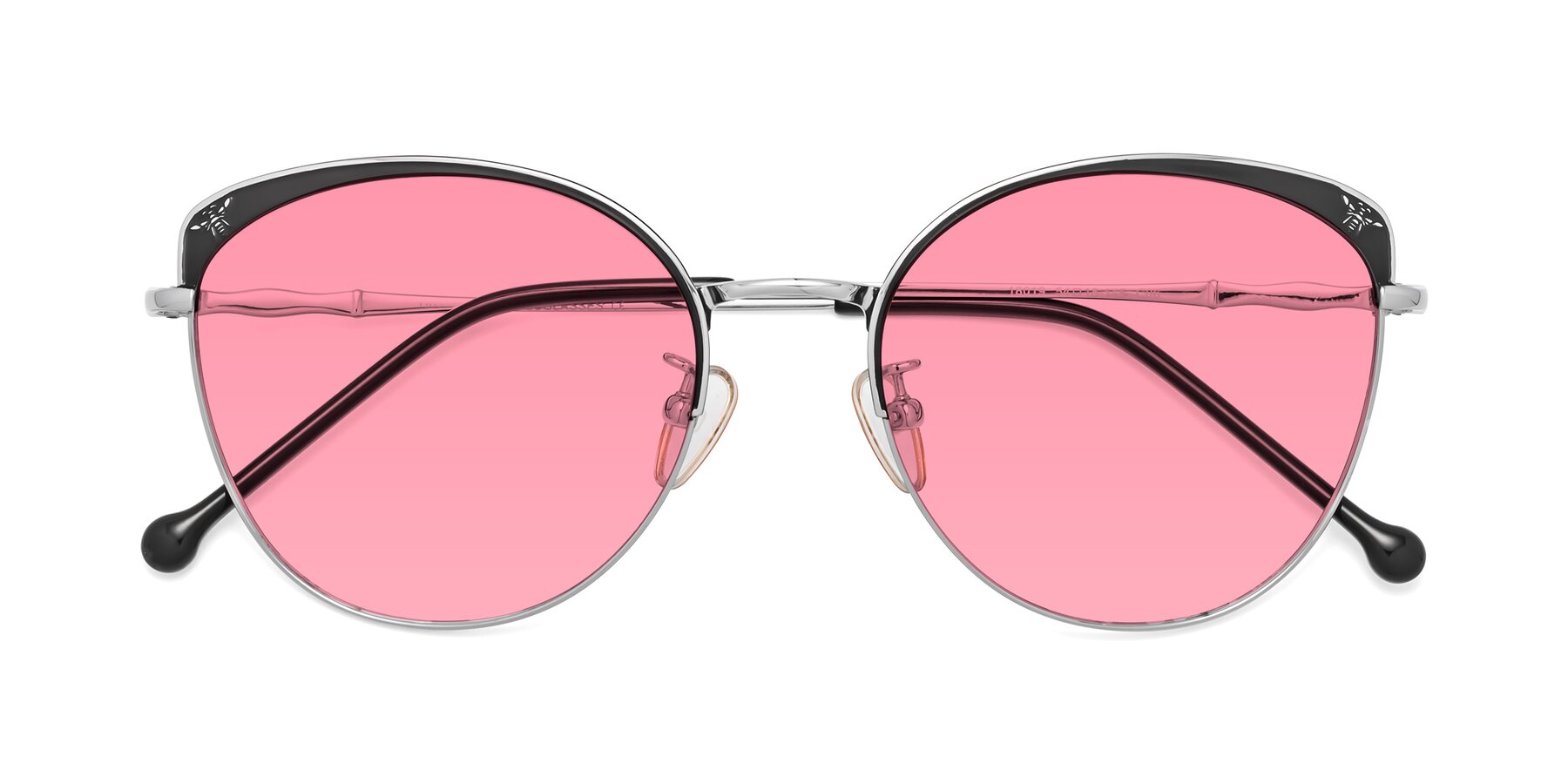 Folded Front of 18019 in Black-Silver with Pink Tinted Lenses