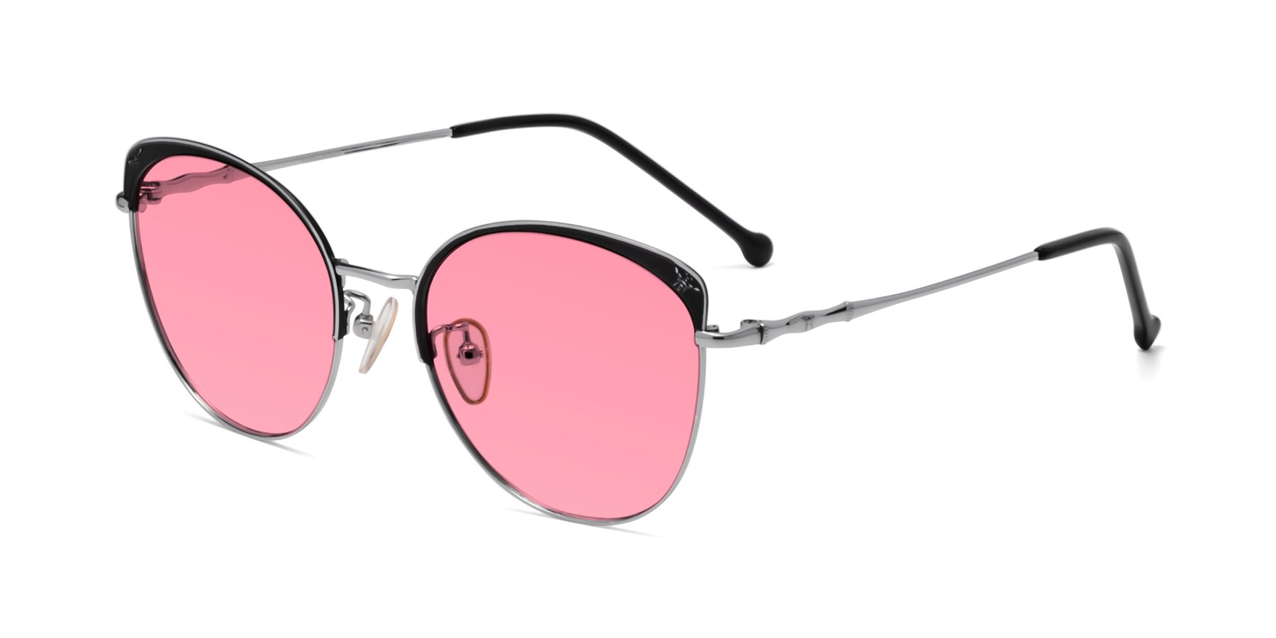 Angle of 18019 in Black-Silver with Pink Tinted Lenses