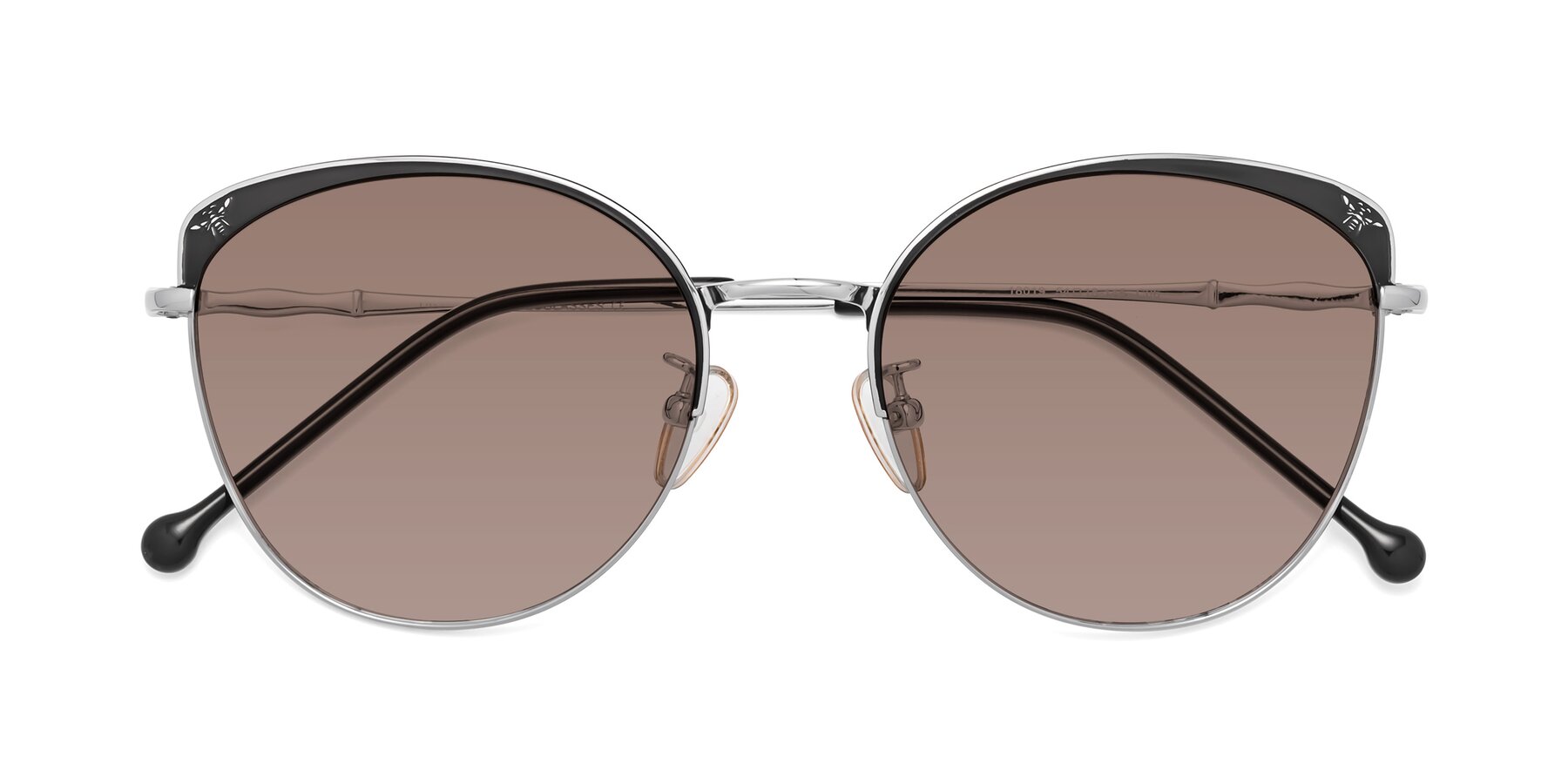 Folded Front of 18019 in Black-Silver with Medium Brown Tinted Lenses