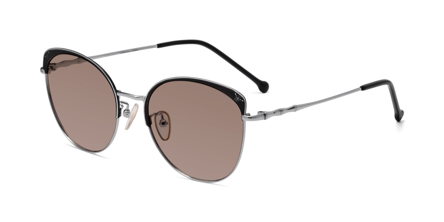 Angle of 18019 in Black-Silver with Medium Brown Tinted Lenses