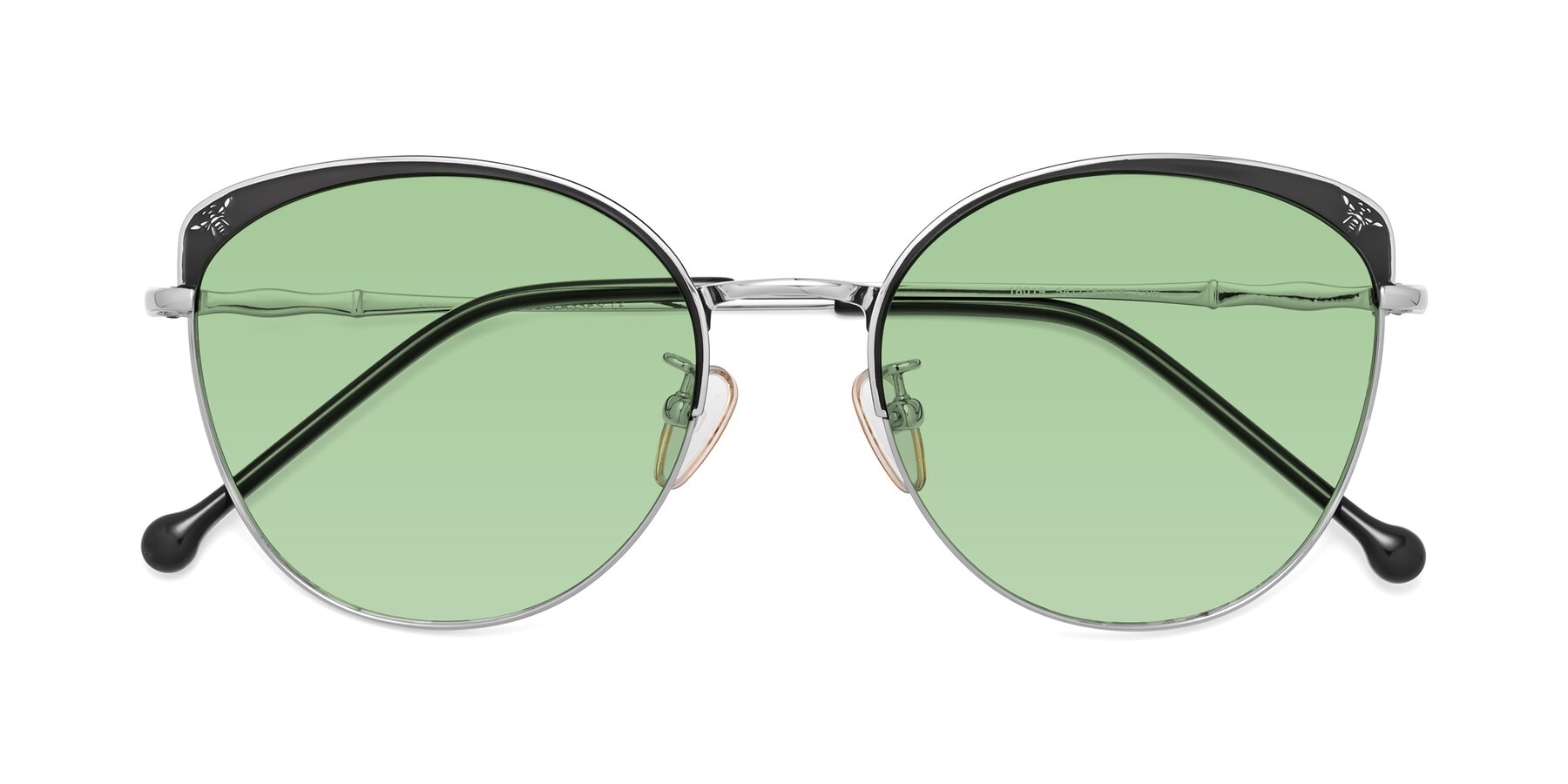 Folded Front of 18019 in Black-Silver with Medium Green Tinted Lenses