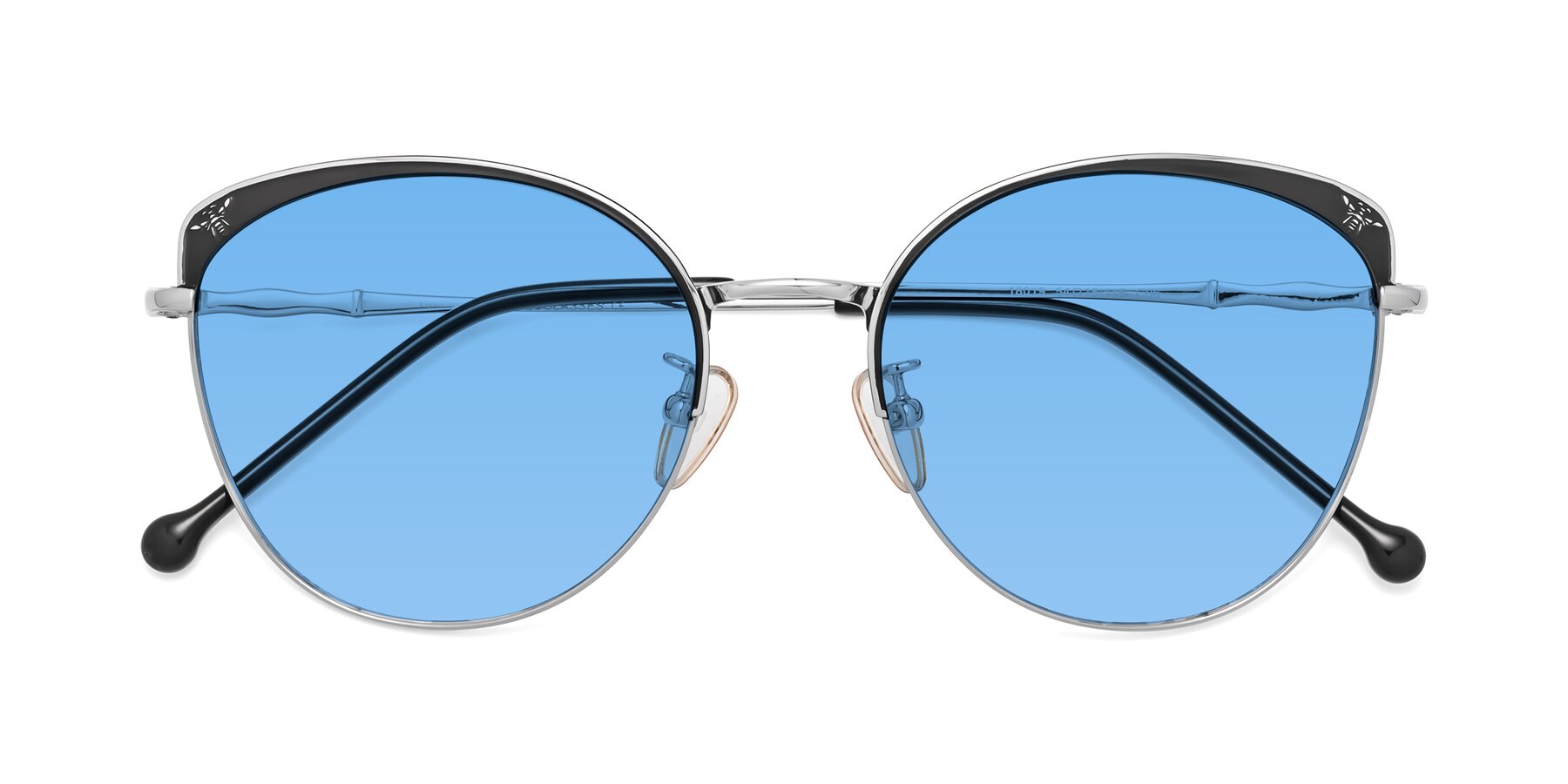Folded Front of 18019 in Black-Silver with Medium Blue Tinted Lenses