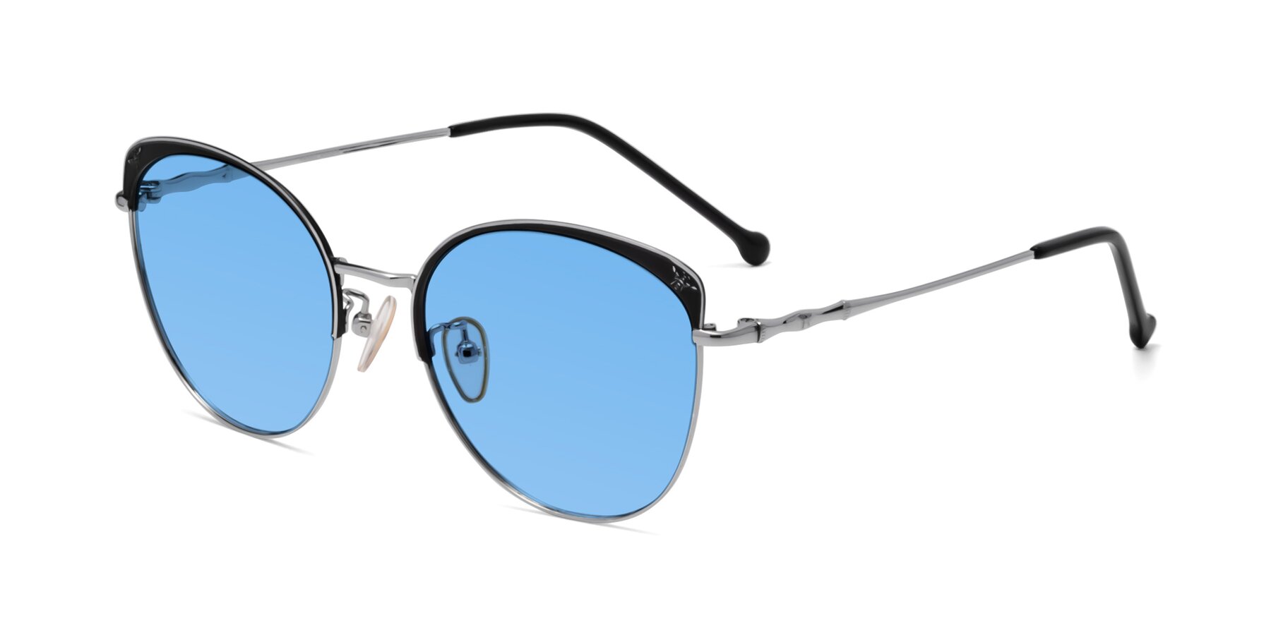 Angle of 18019 in Black-Silver with Medium Blue Tinted Lenses